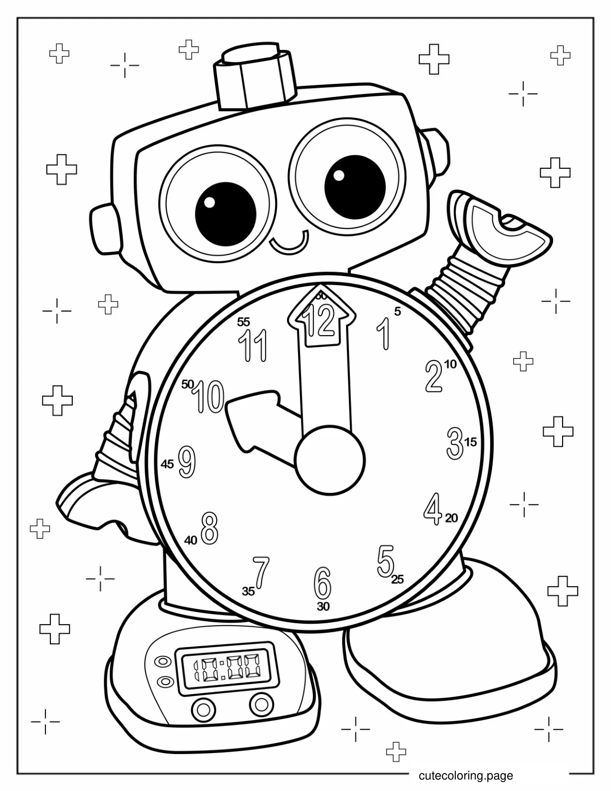 Clock Robot Coloring Sheet For Kids coloring page