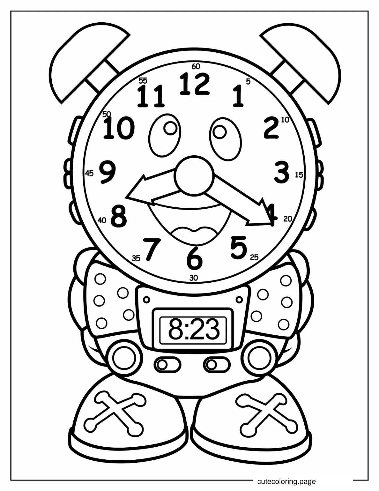 Coloring Page Of a Robot Themed Clock coloring page