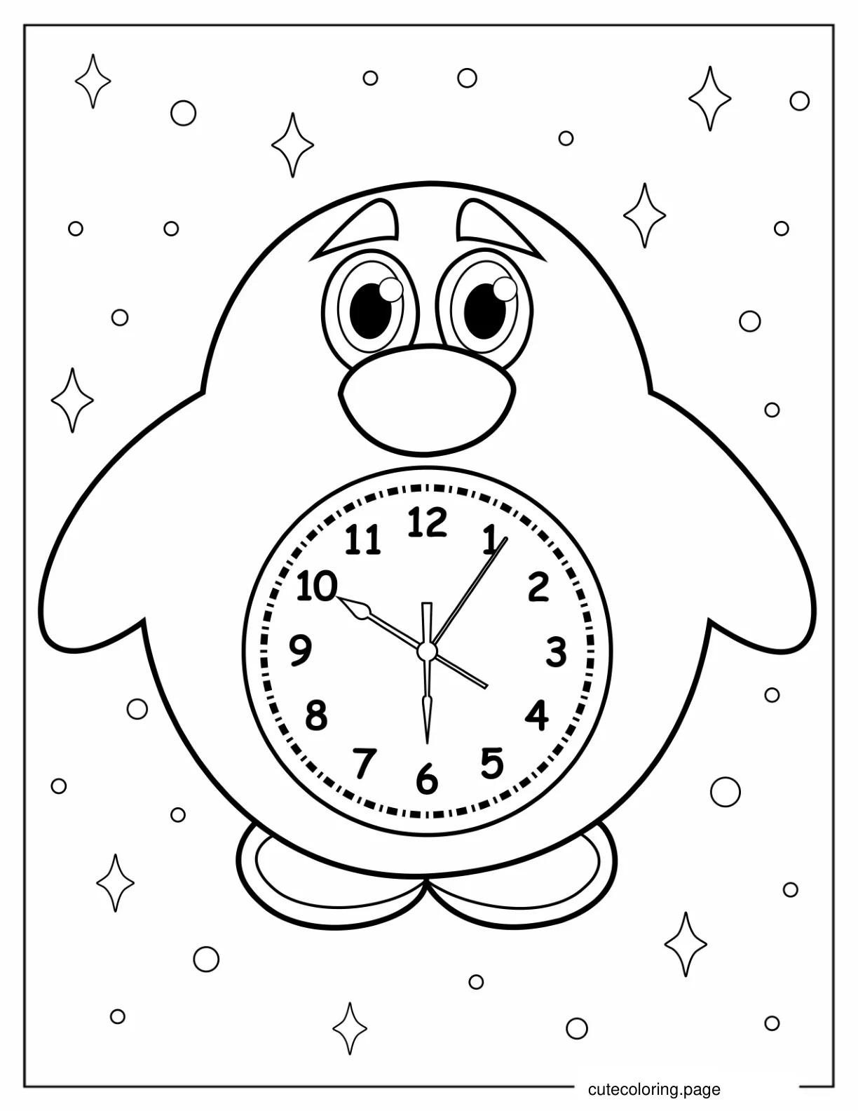 Penguin Shaped Clock coloring page