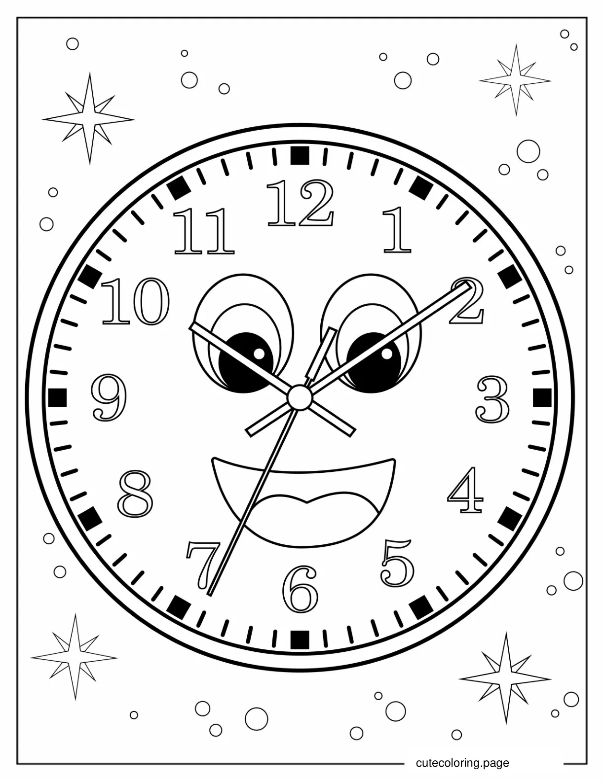 Smiley Face Clock Coloring Page coloring page