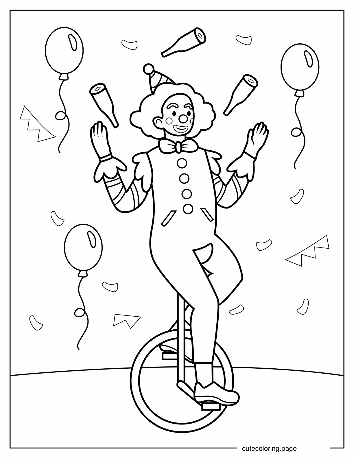 Clown Juggling While On Unicycle coloring page