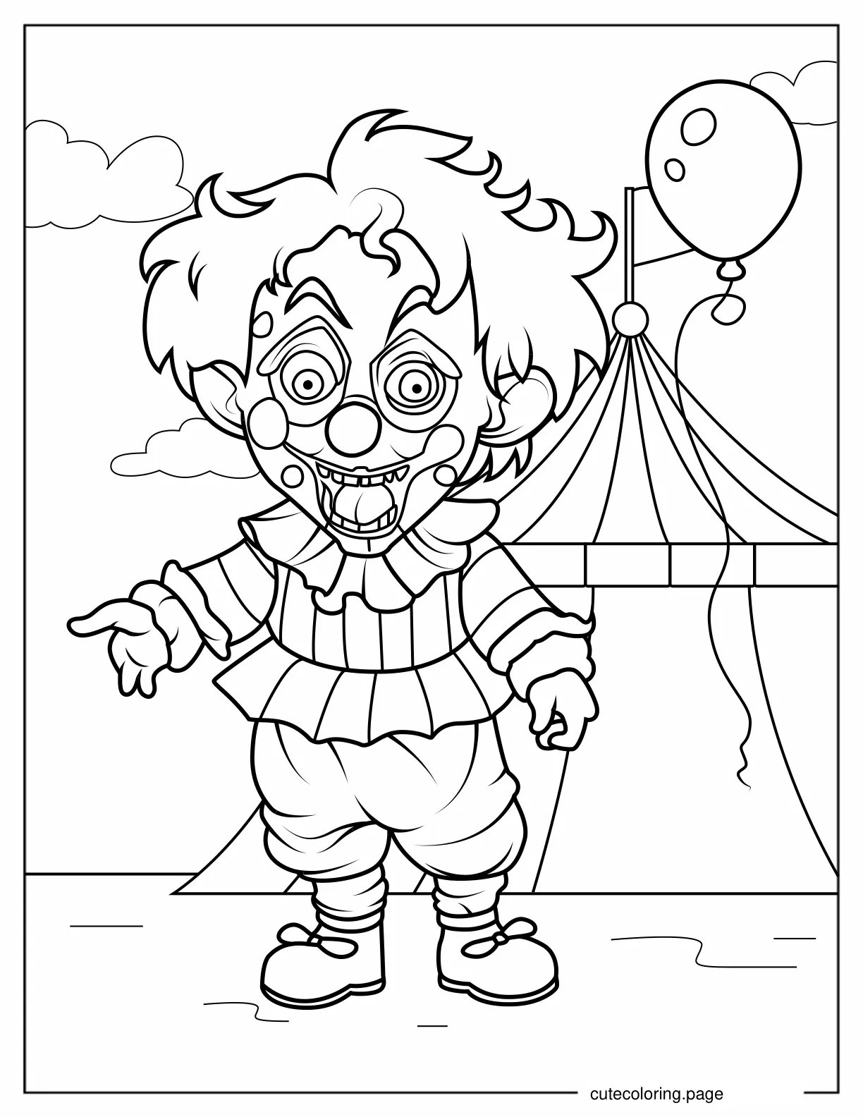 Creepy Chibi Clown for Kids coloring page