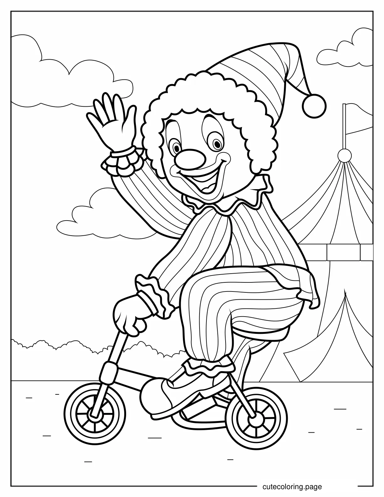 Cute Clown Riding Mini Bicycle Coloring In coloring page