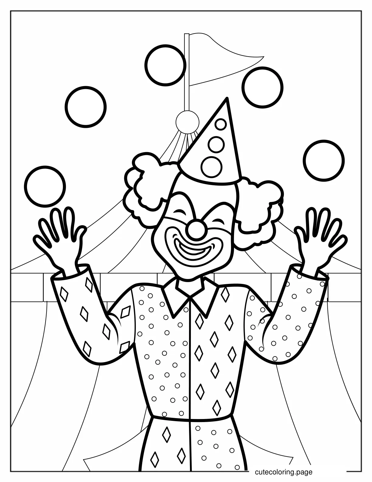 Happy Clown Juggling Coloring Sheet coloring page