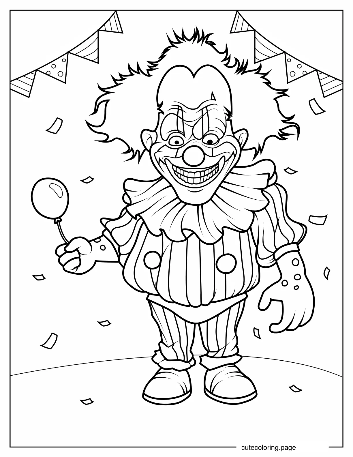 Scary Clown with Small Balloon Coloring Sheet coloring page