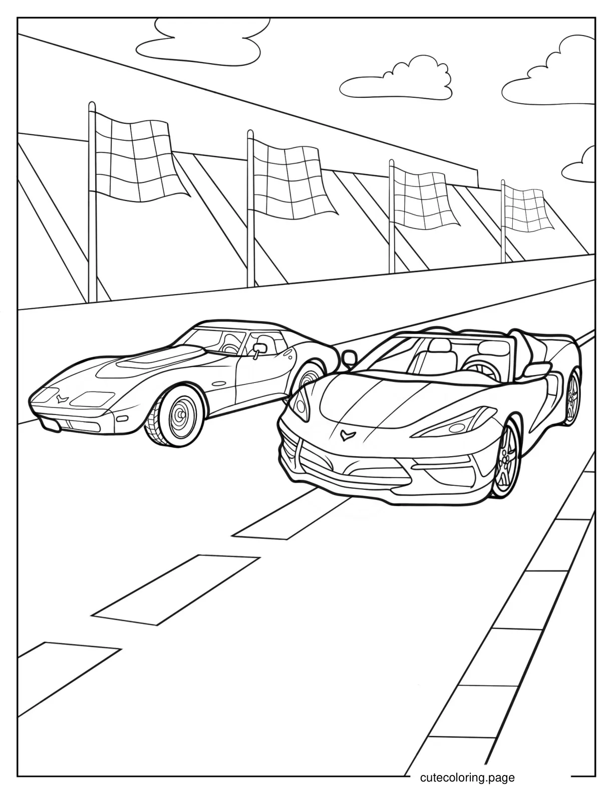 Vintage And Modern Corvette Racing coloring page