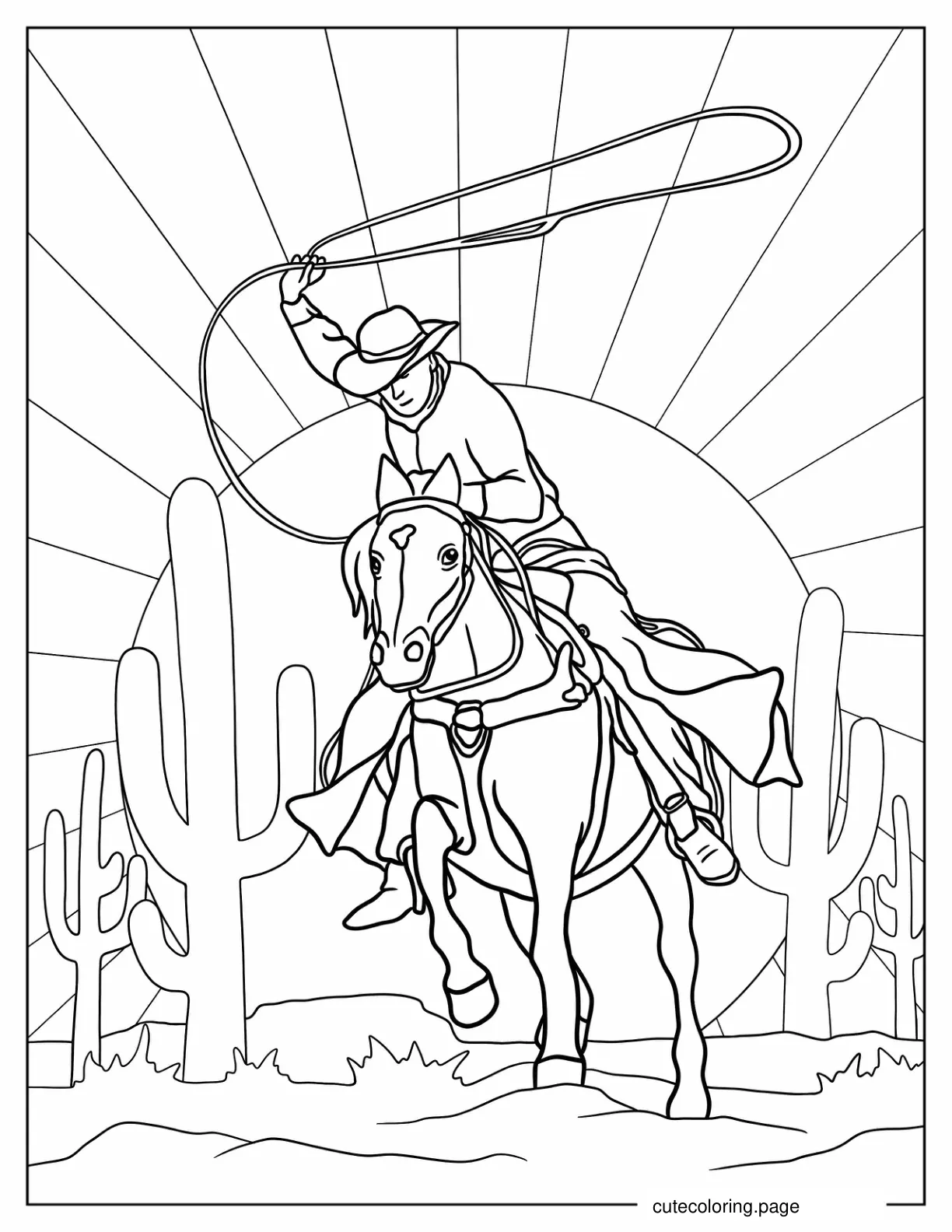 Coloring Sheet Of Cowboy With Lasso coloring page