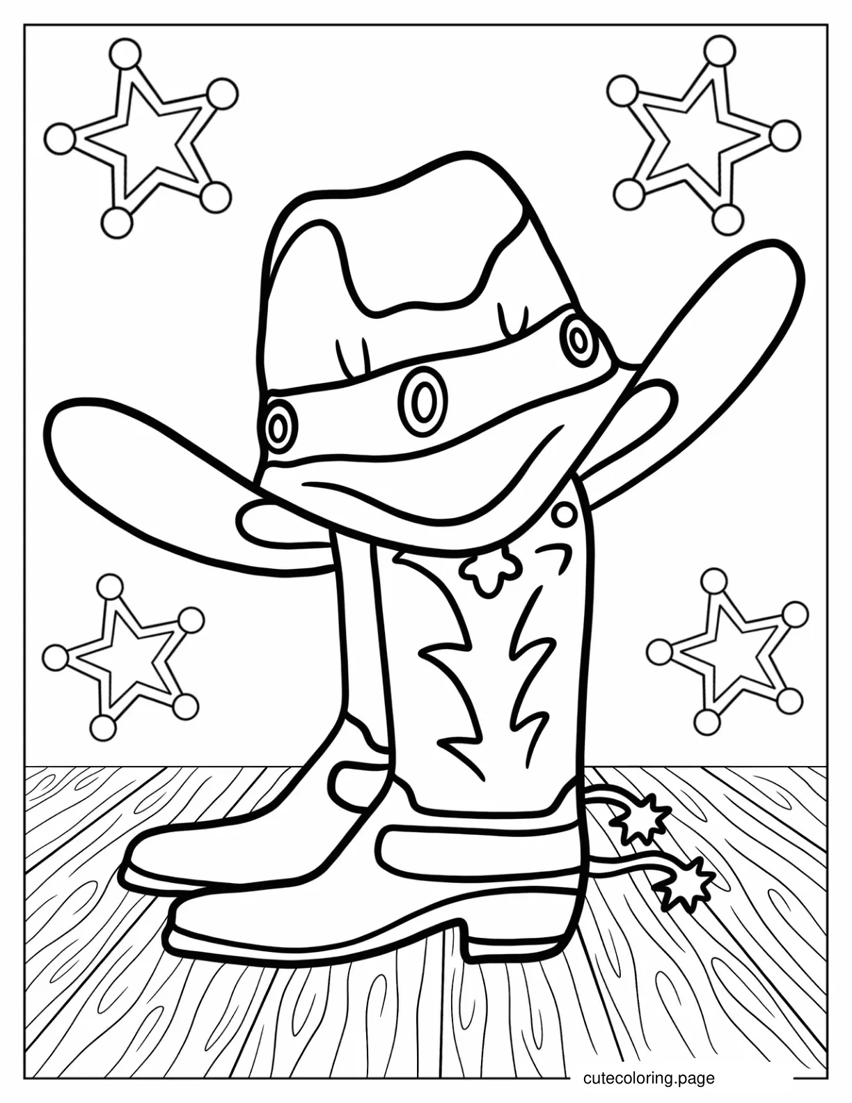 Cowboy Hat And Boots Coloring Sheet For Kids coloring page