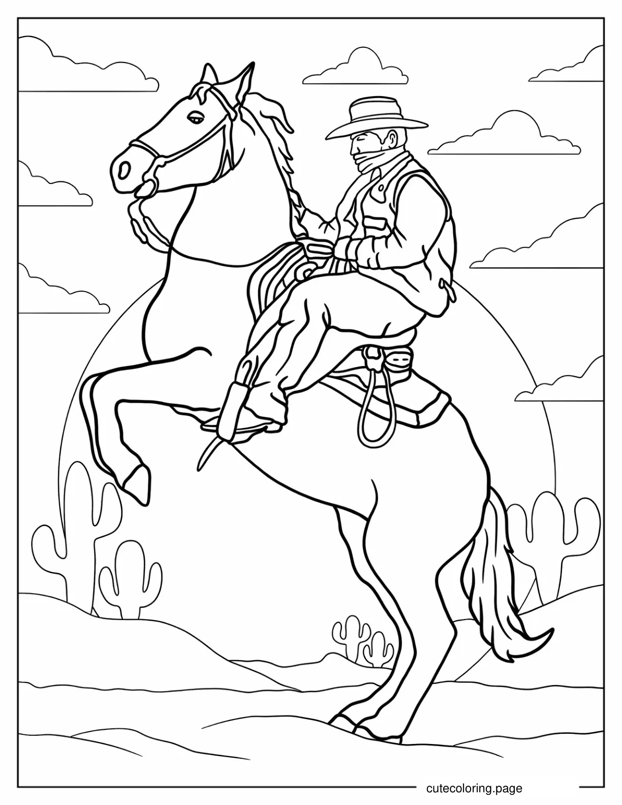 Cowboy On Rearing Horse coloring page