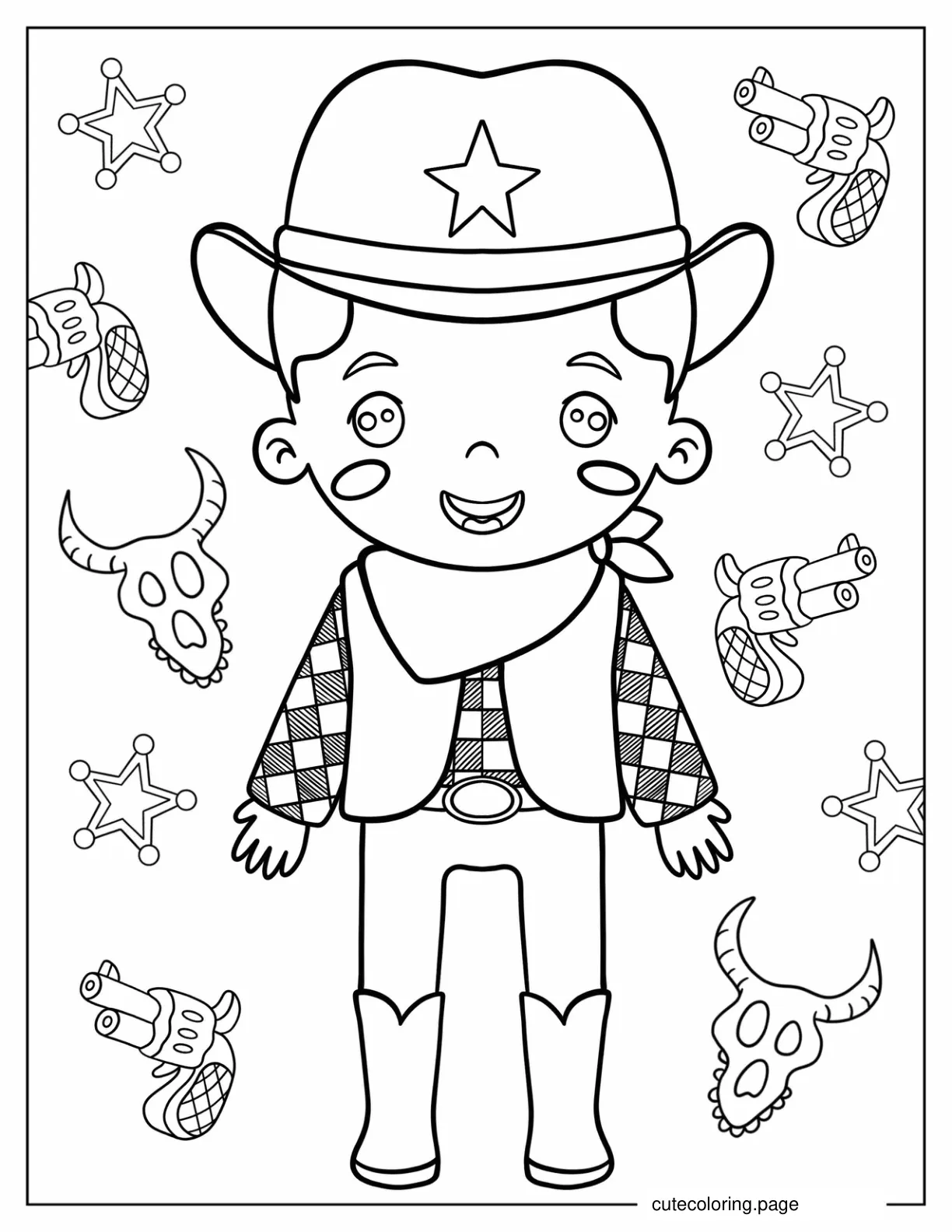 Cute Cowboy Coloring Page For Kids coloring page