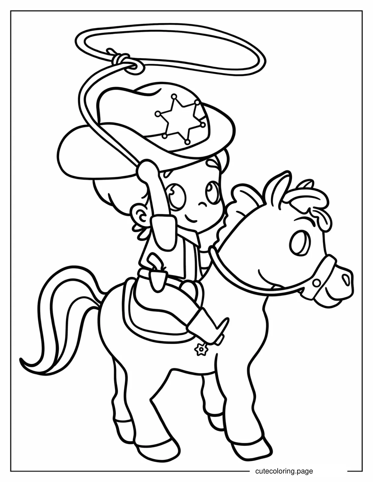 Kawaii Cowboy And Horse Coloring In For Kids coloring page