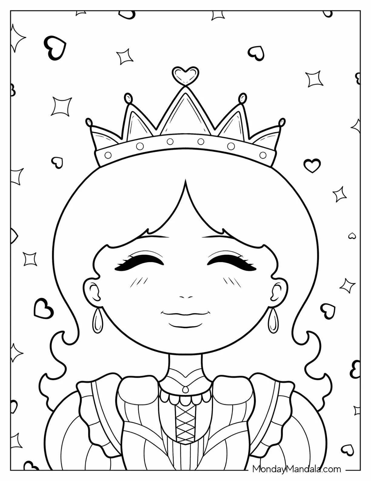 Coloring Page Of Princess Wearing Crown For Kids coloring page