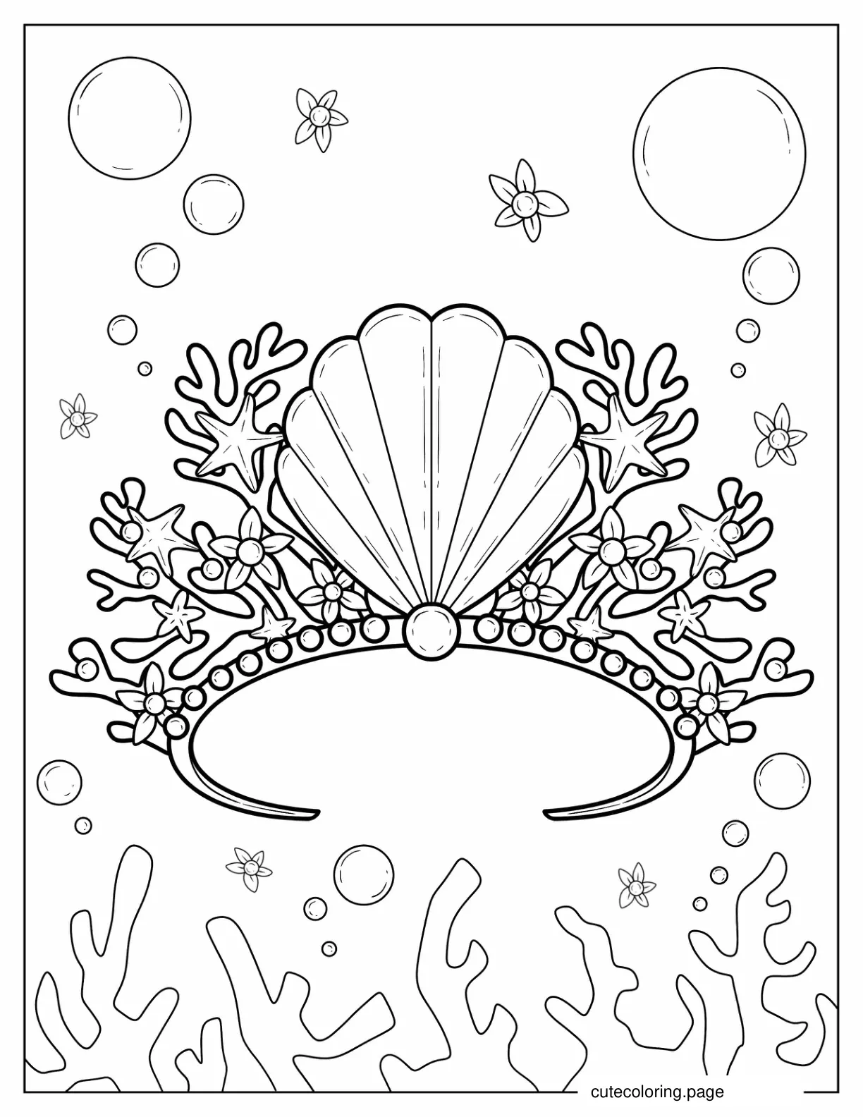 Coloring Sheet Of Coral And Shell Crown coloring page