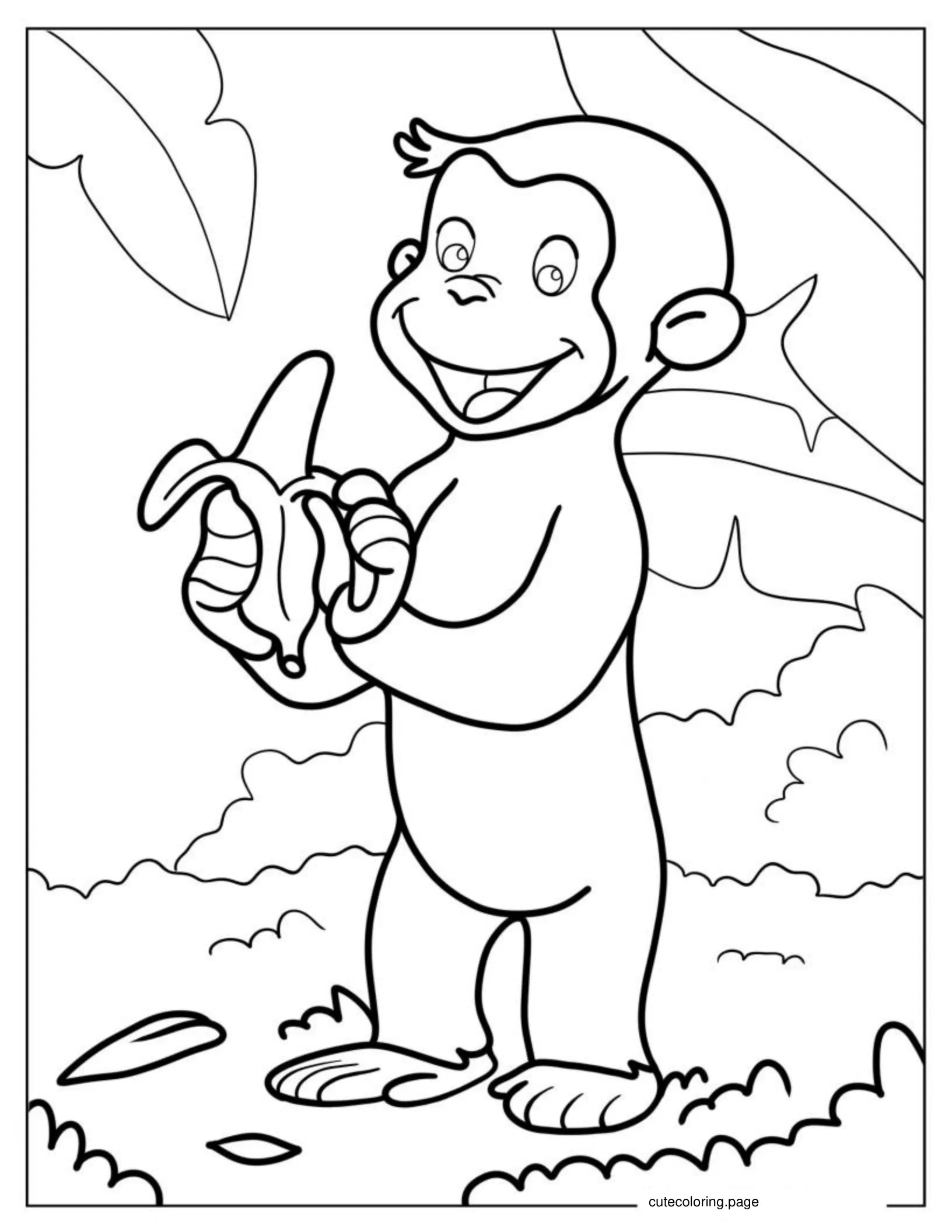 Curious George Eating a Banana To Color coloring page