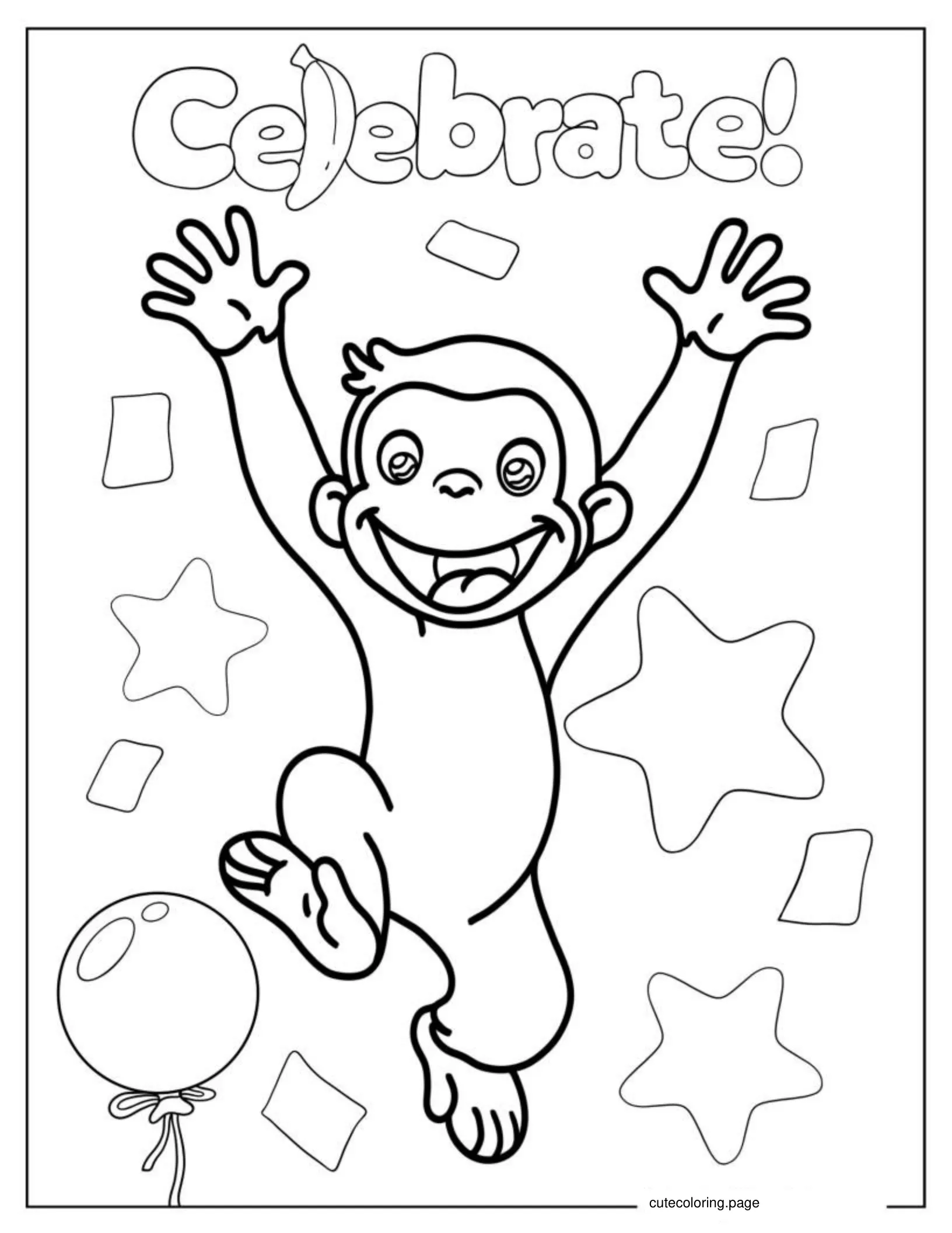 Curious George Happy Birthday Coloring Sheet coloring page