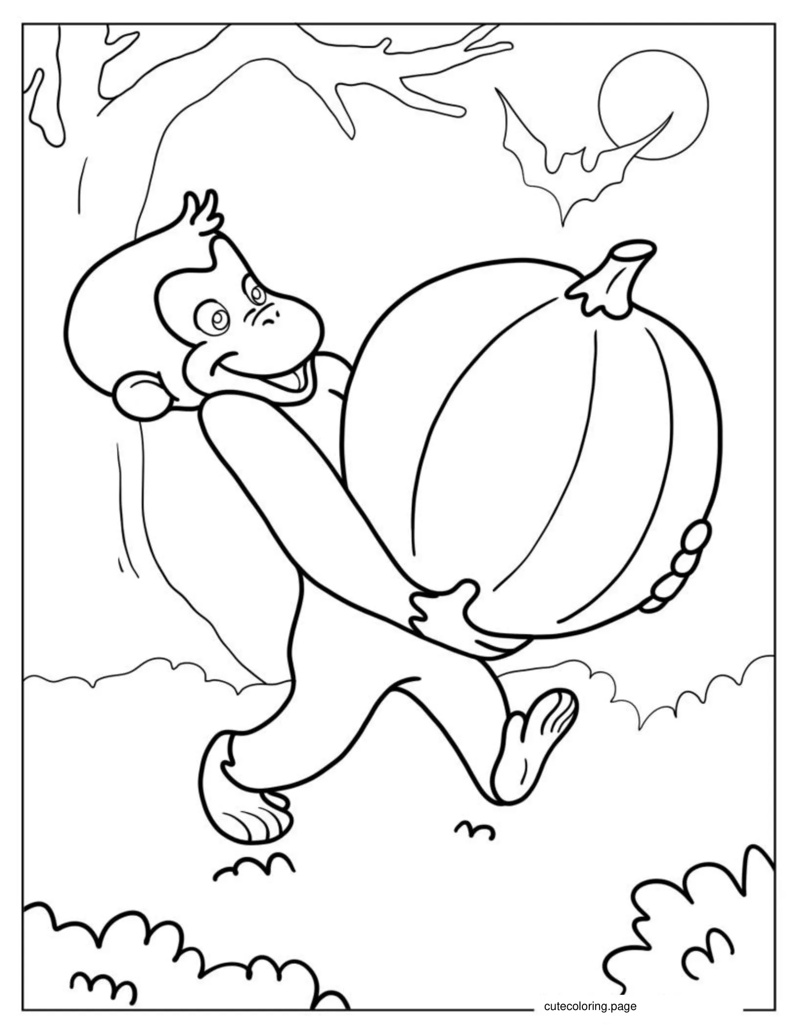 Curious George Holding Halloween Pumpkin coloring page