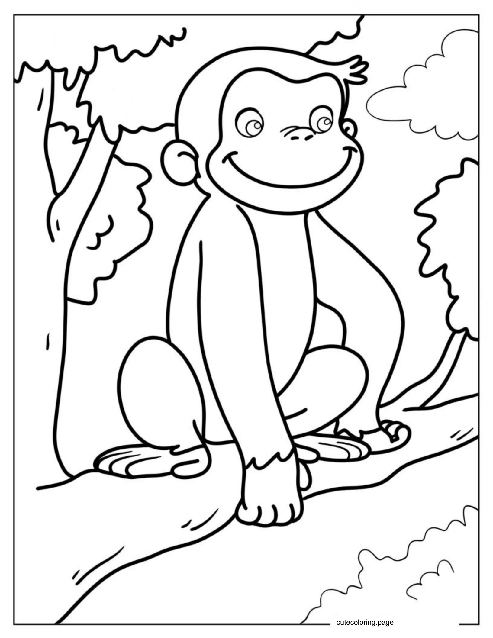 Curious George Sitting In a Tree coloring page