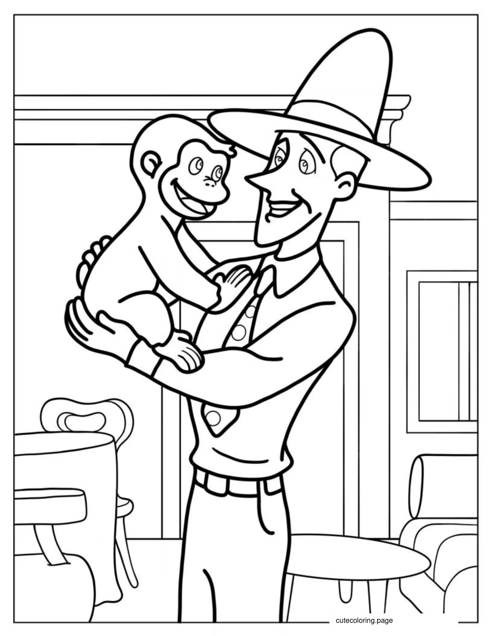 Man In The Yellow Hat With Curious George coloring page