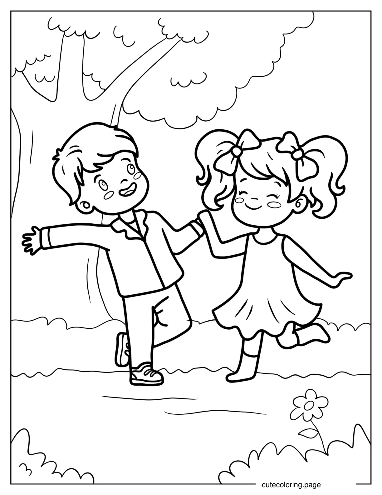 Children Dancing in Nature coloring page