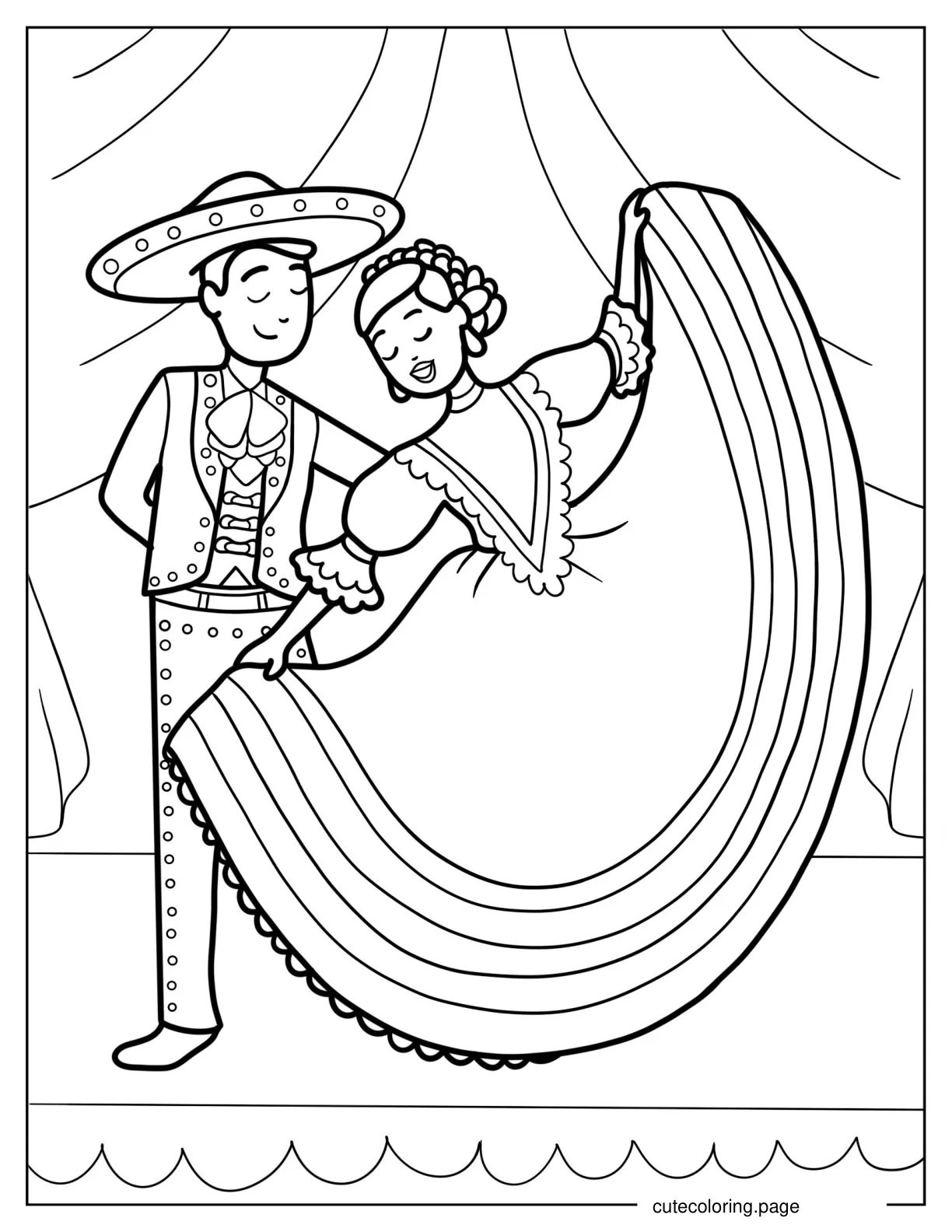 Cinco de Mayo Traditional Dancers to Color coloring page