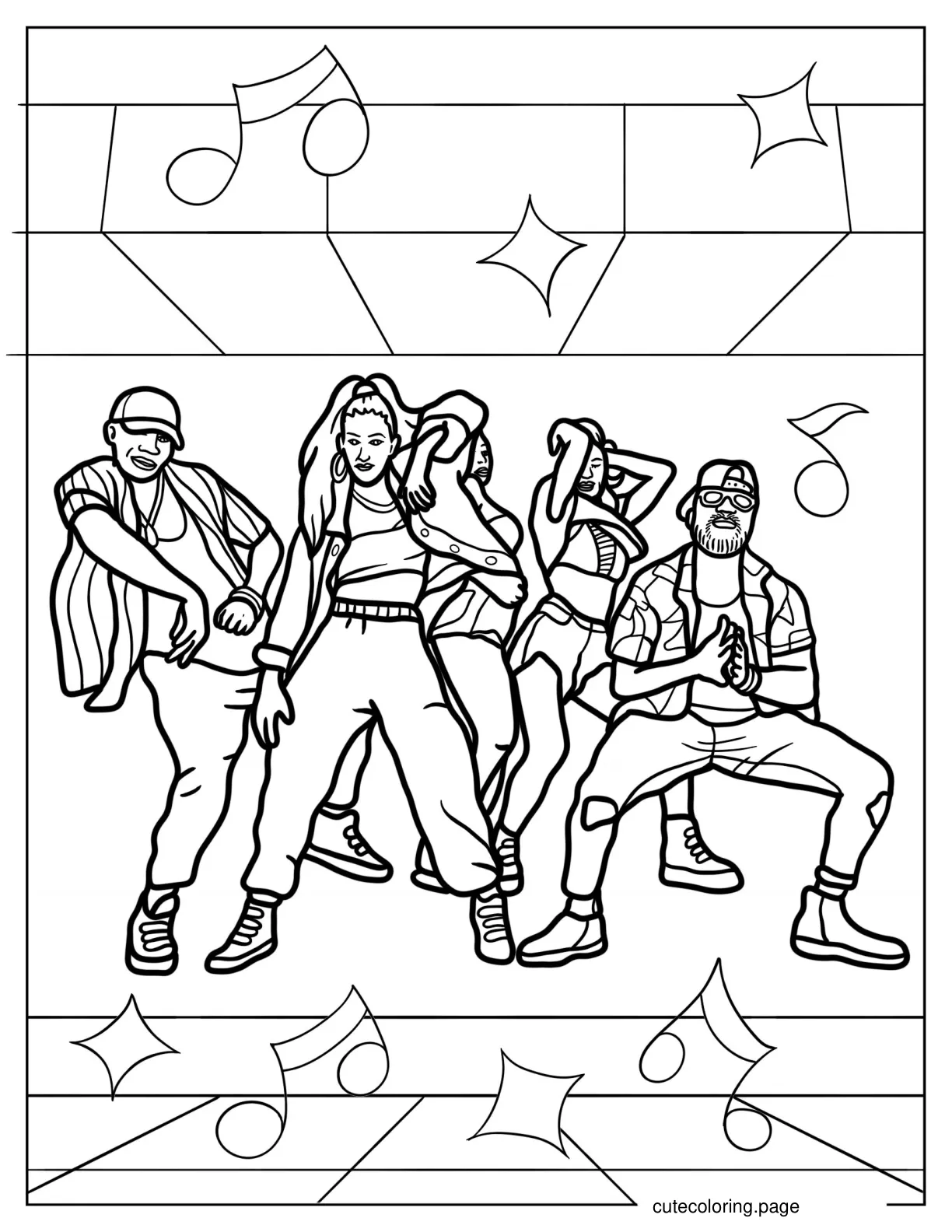 Hip Hop Group Locking and Popping coloring page