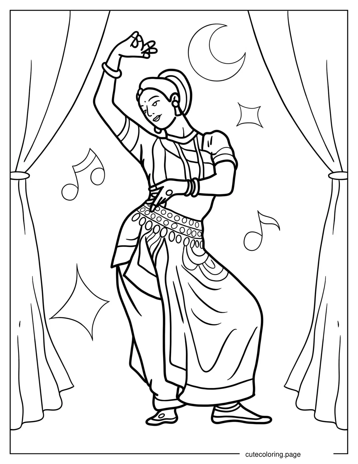 Indian Woman Performing Odissi Dance coloring page