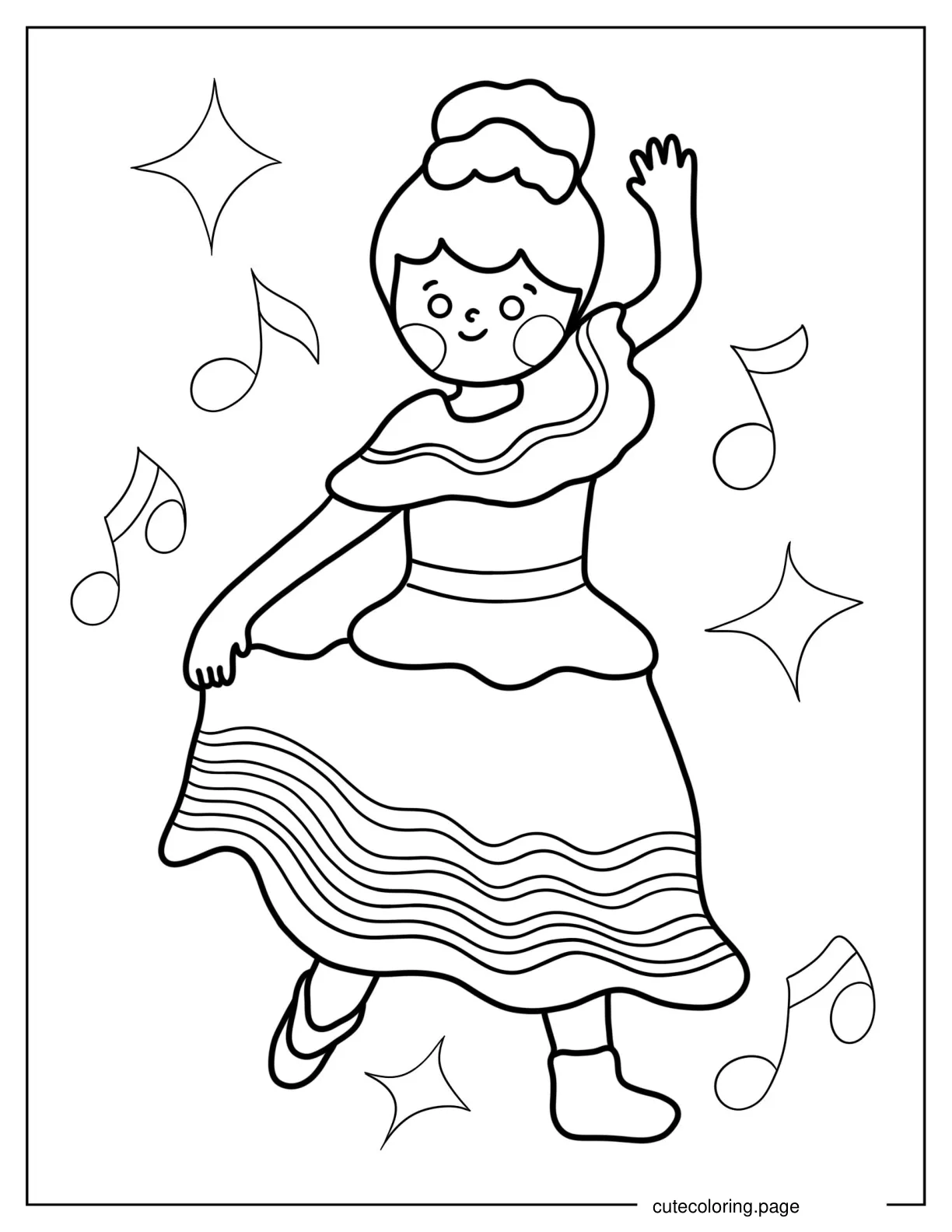 Kawaii Girl Dancing Coloring Page for Kids coloring page