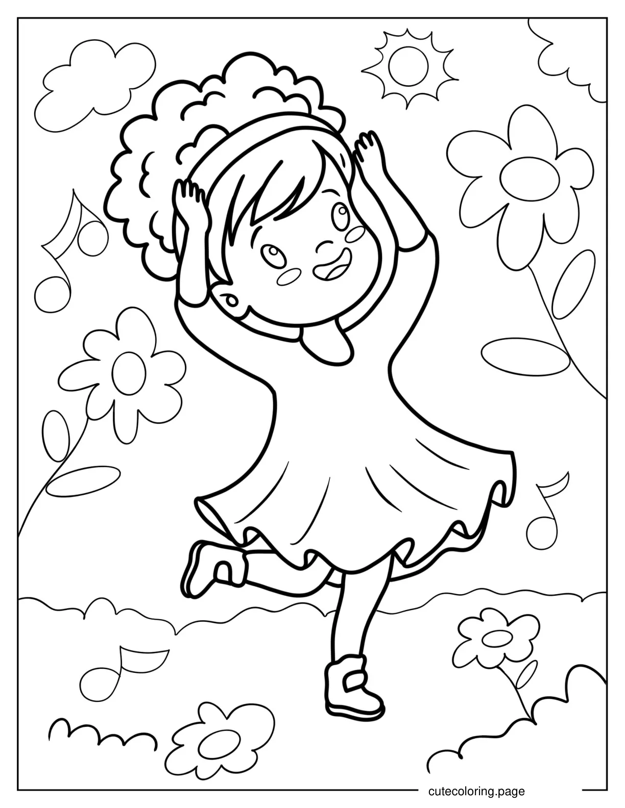 Little Girl Dancing for Kids to Color coloring page