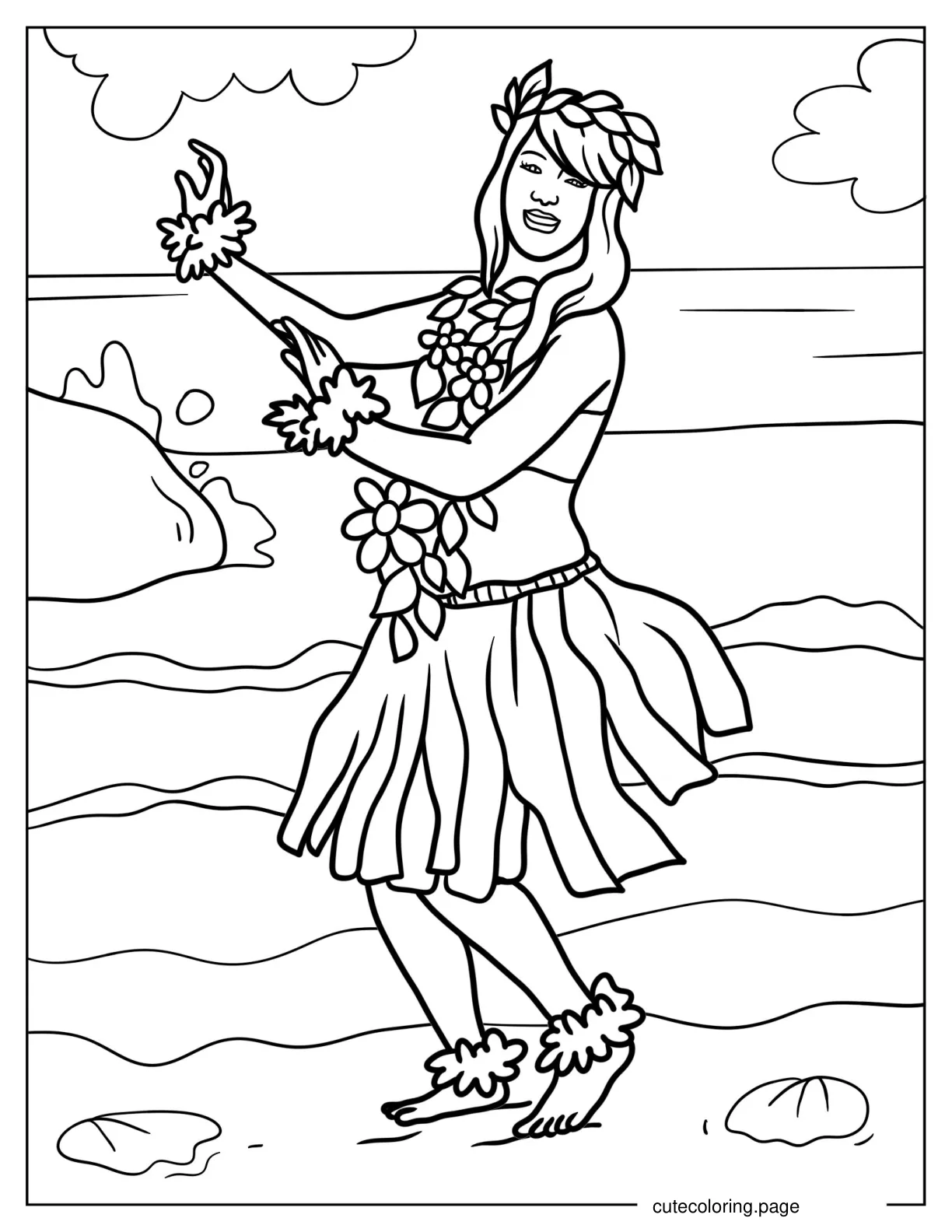 Realistic Coloring Page of Woman Dancing Hula coloring page