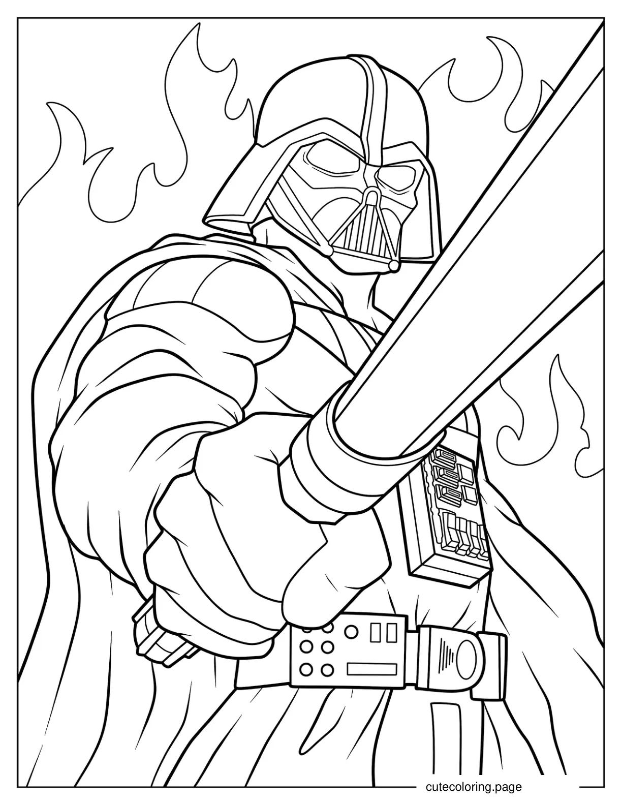 Close Up Of Darth Vader With Lightsaber Coloring Page coloring page