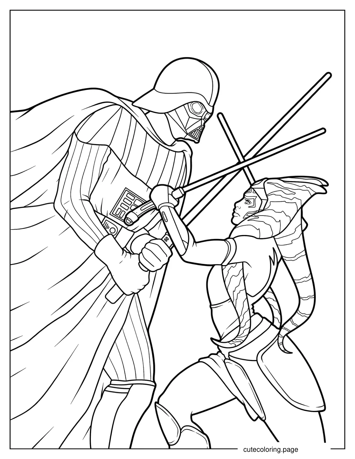 Darth Vader Battling Ahsoka Coloring Sheet coloring page