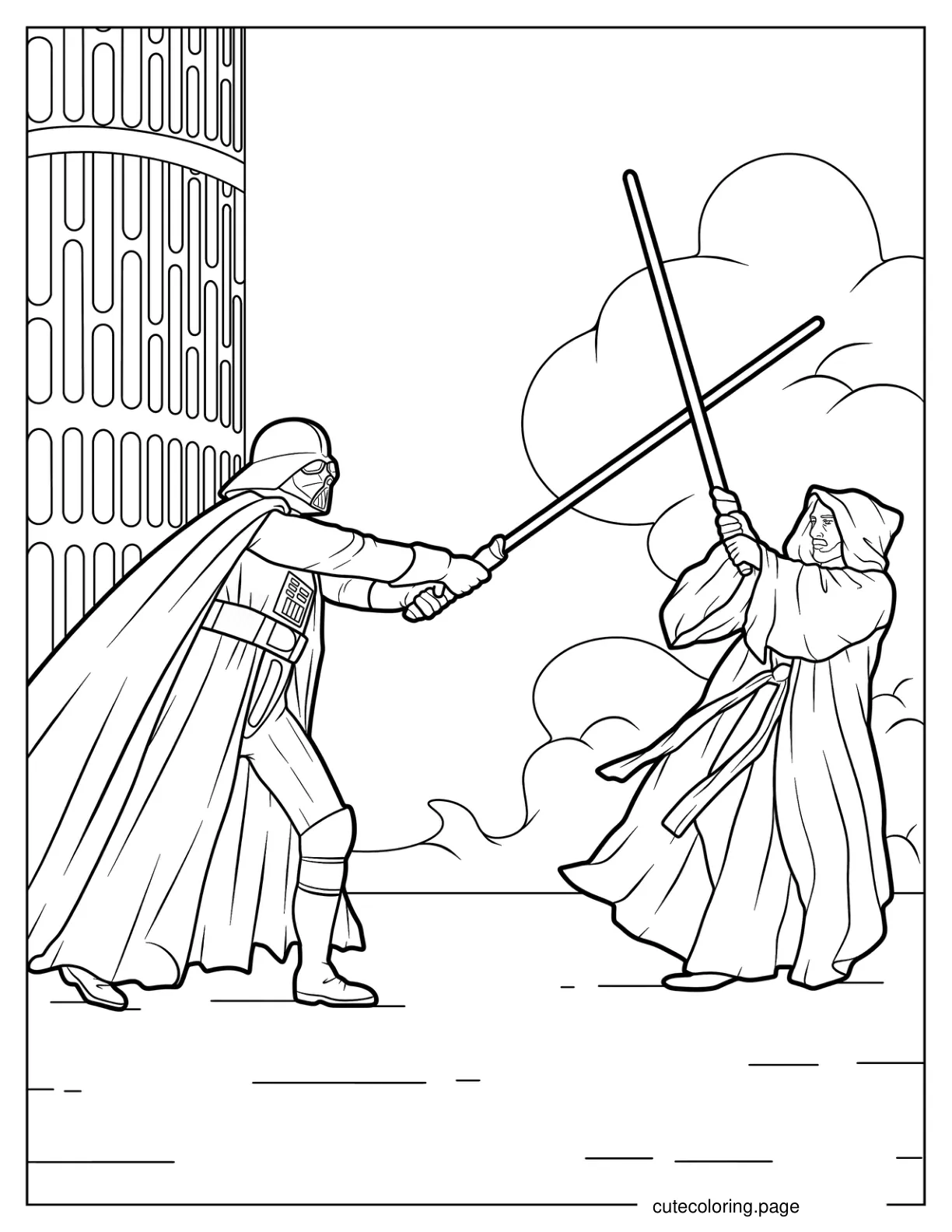 Darth Vader Fighting Obi Wan Kenobi Coloring Page coloring page