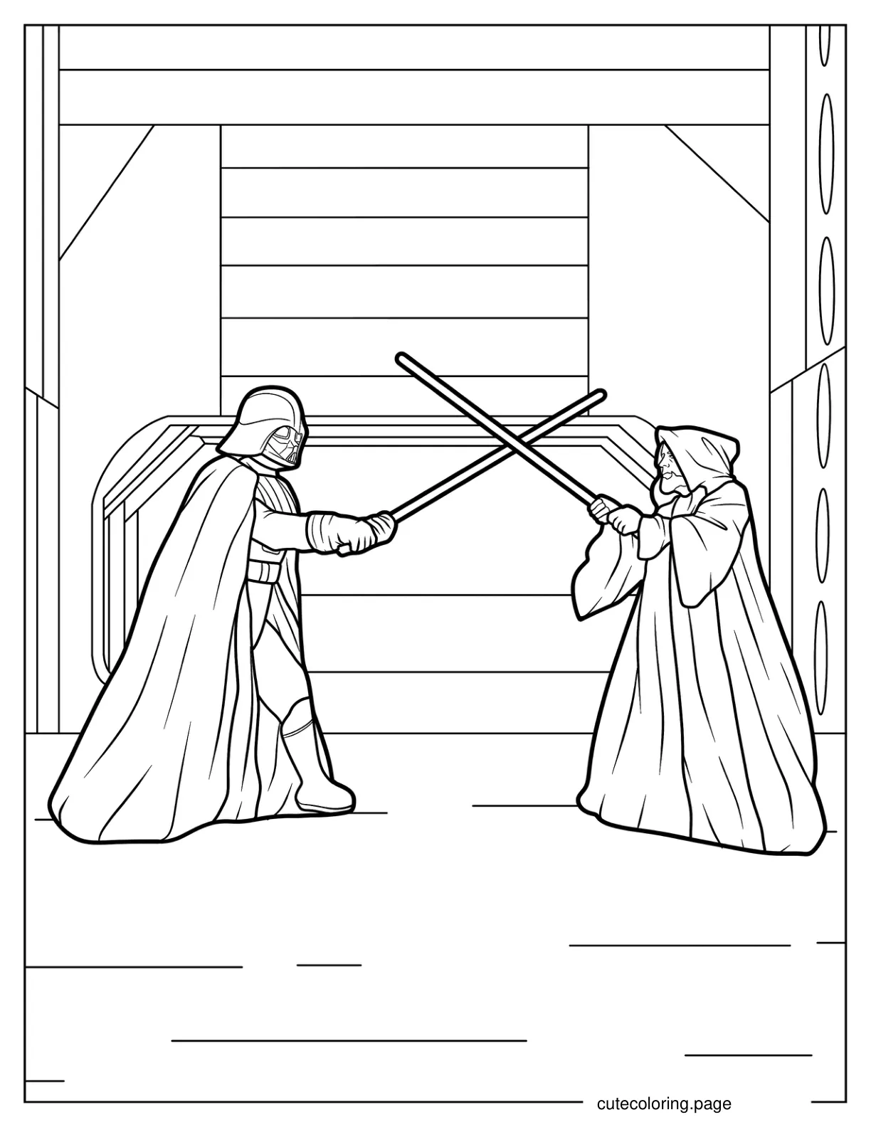 Darth Vader Fighting Obi Wan Kenobi In Starcruiser coloring page