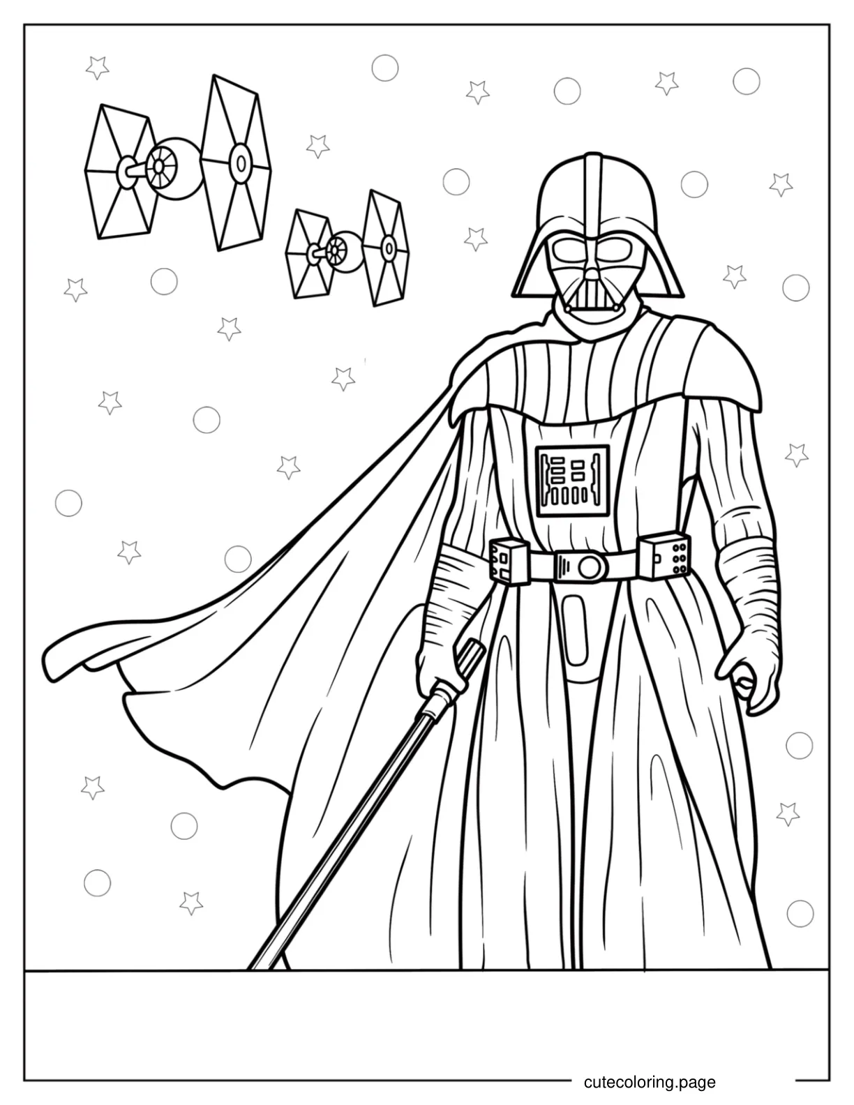 Darth Vader In Front Of TIE Fighters coloring page