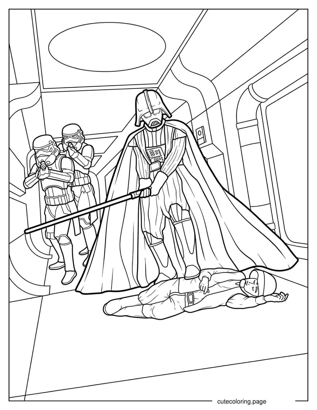 Darth Vader Invading Starcruiser With Stormtroopers Coloring Page coloring page