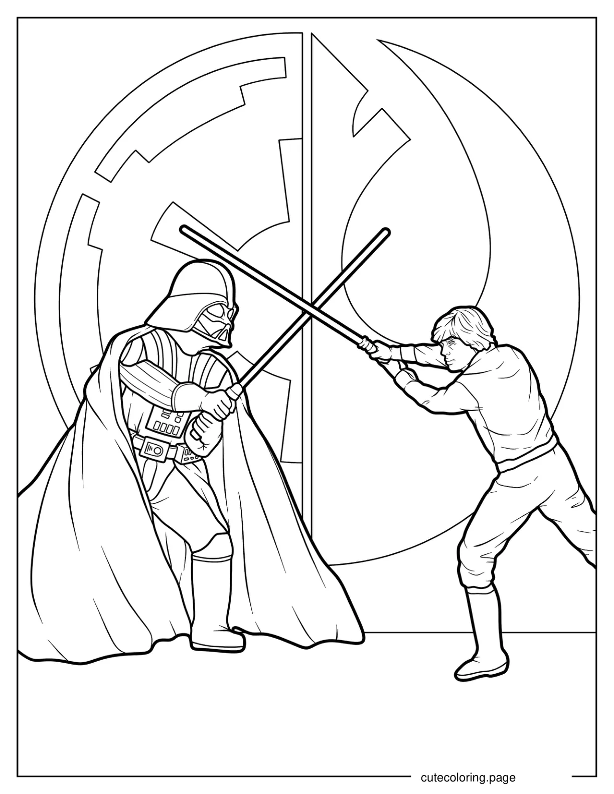 Darth Vader Lightsaber Fight With Luke Skywalker coloring page