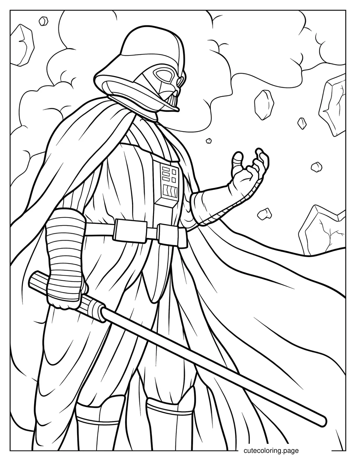 Detailed Darth Vader Using The Force Coloring Sheet coloring page