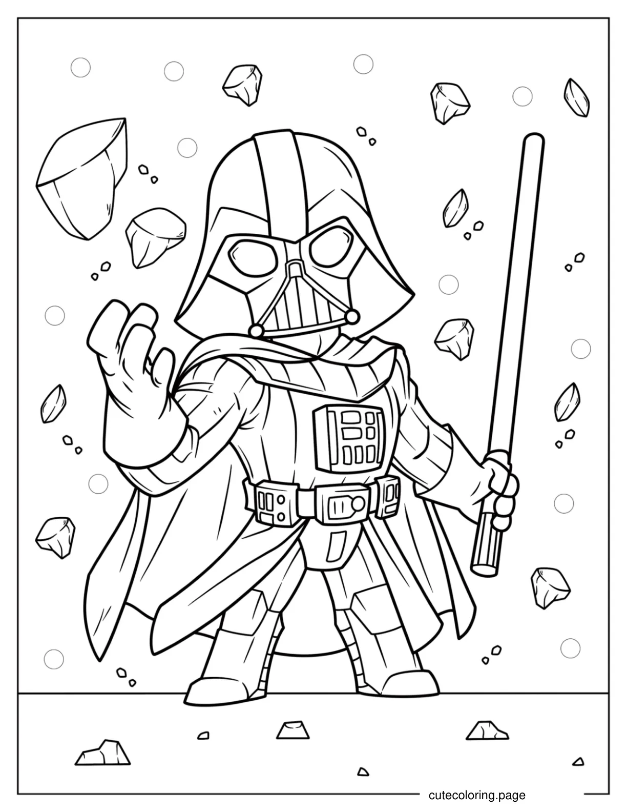 Kawaii Darth Vader Using The Force Coloring Page For Kids coloring page