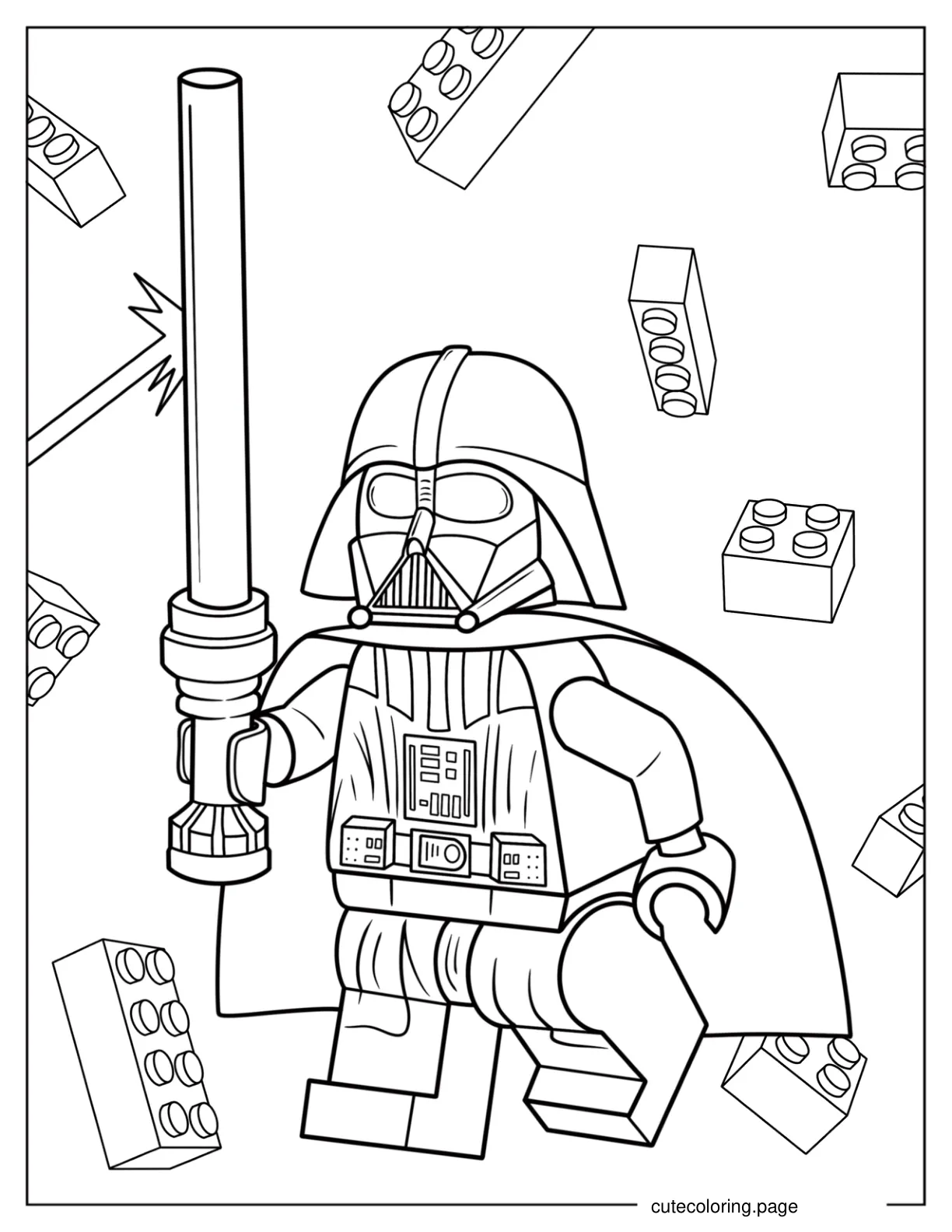 Lego Darth Vader Holding Lightsaber Coloring Sheet For Kids coloring page