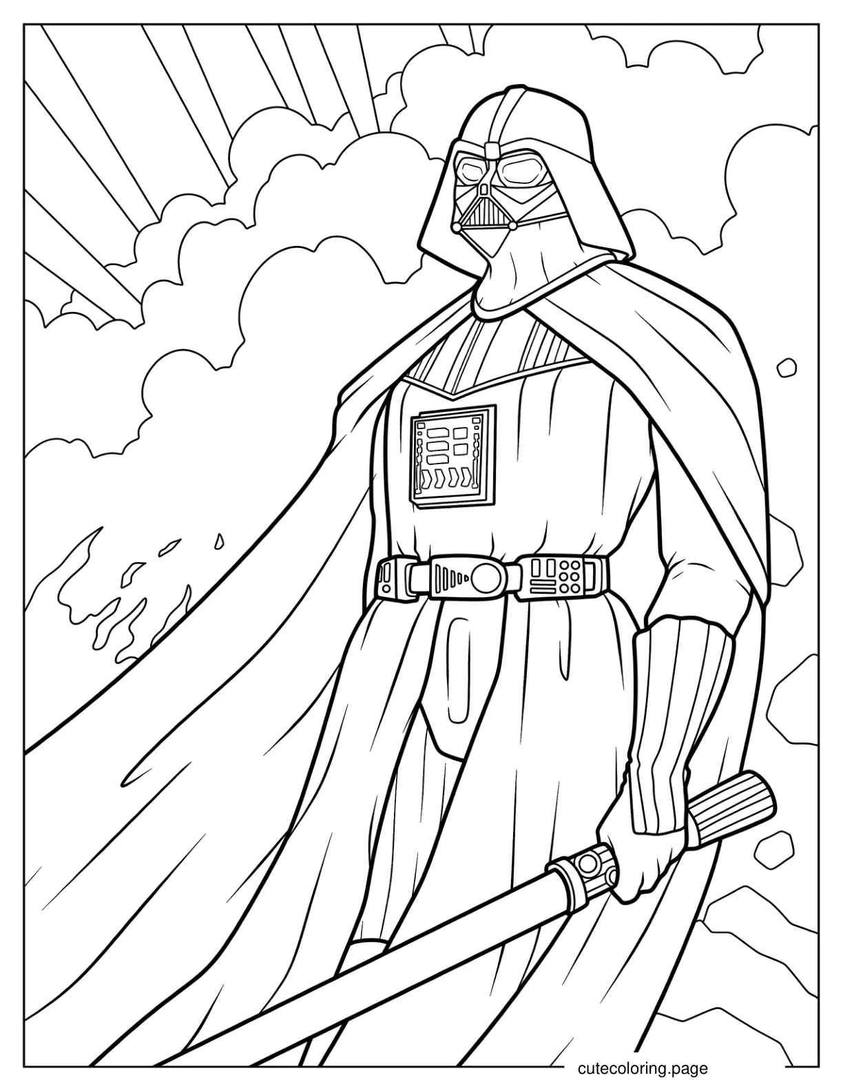 Realistic Darth Vader In Battle Coloring Sheet coloring page