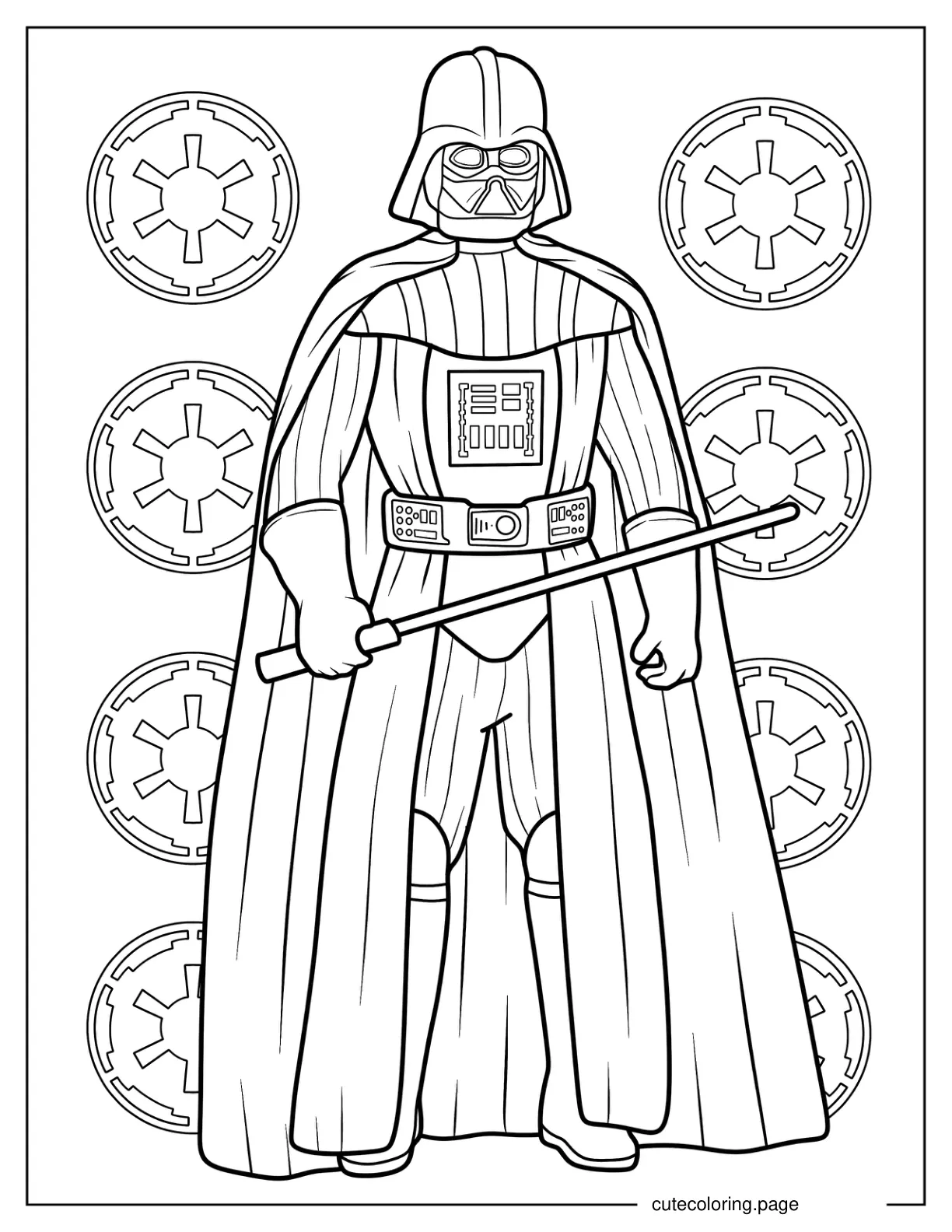 Simple Darth Vader Holding Lightsaber Coloring Page coloring page