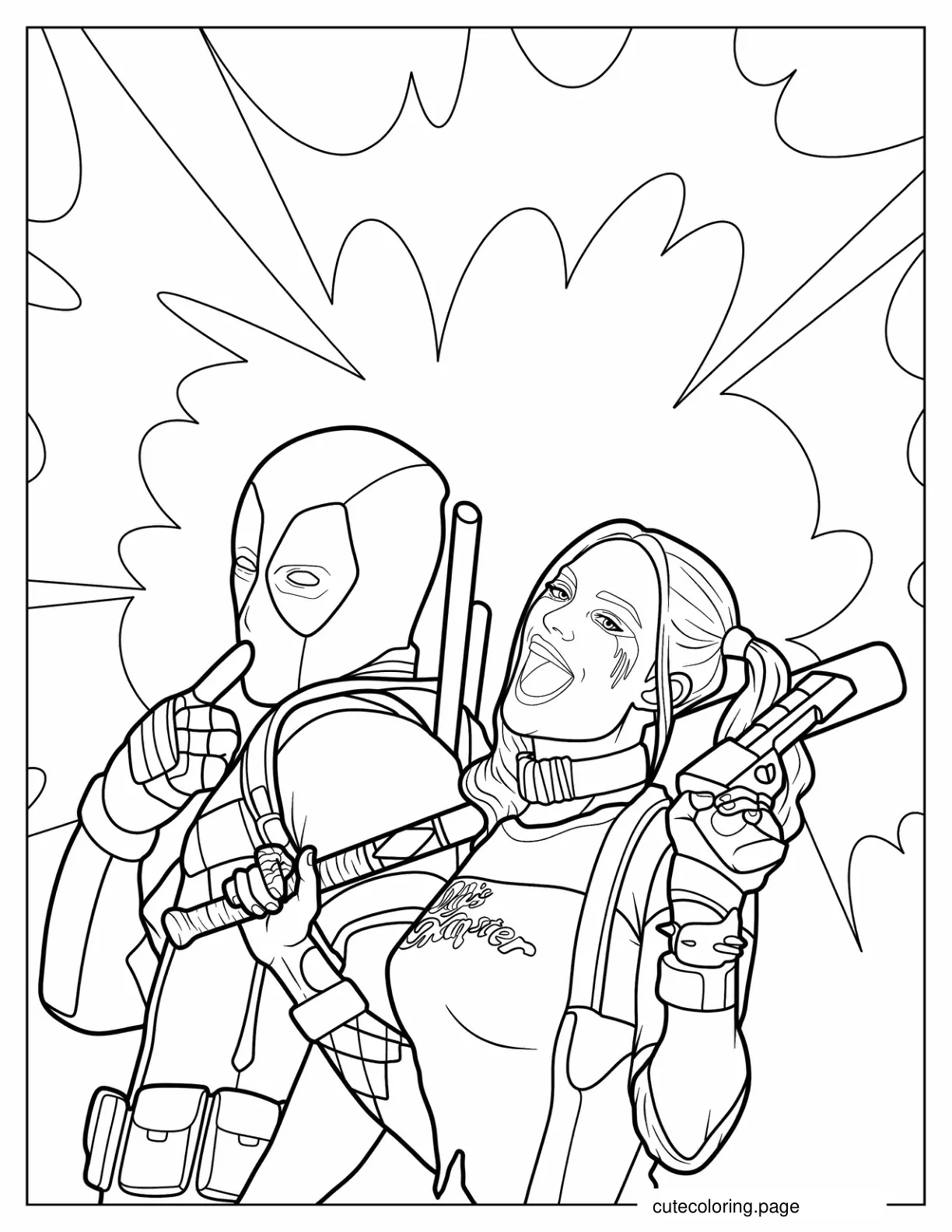 Deadpool And Harley Quinn To Color coloring page