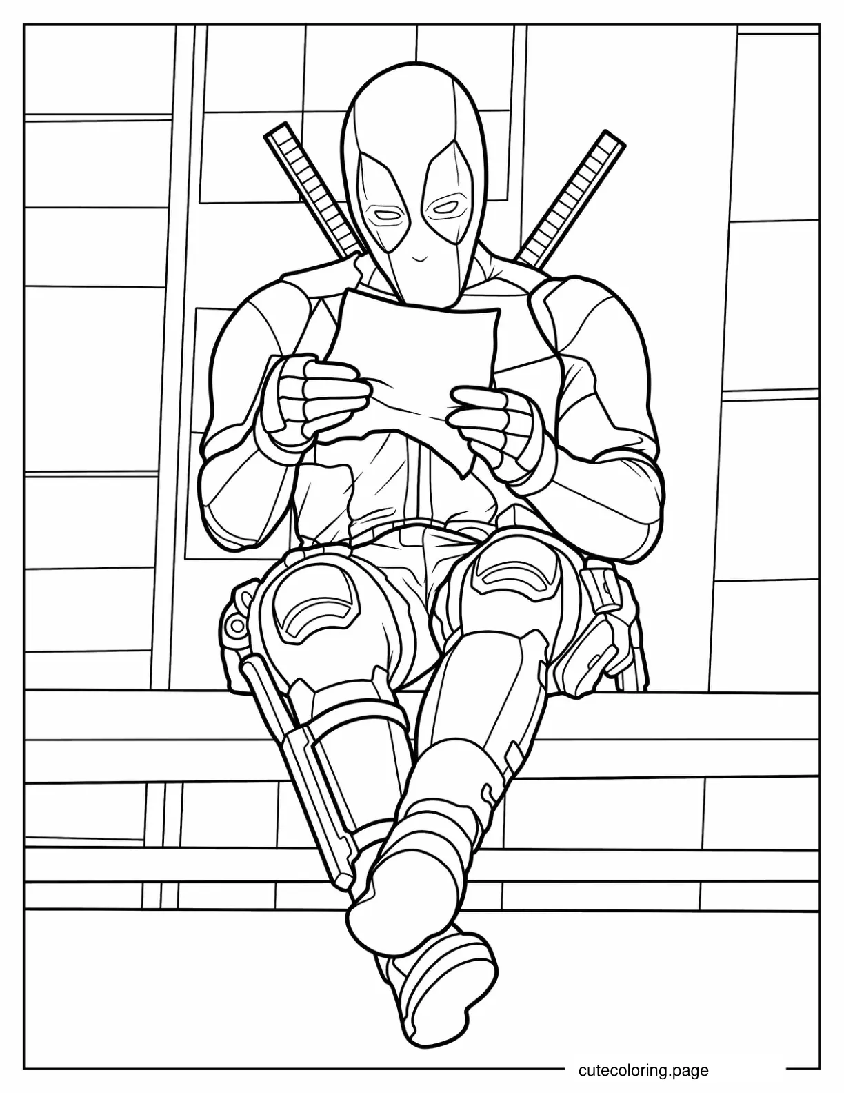 Deadpool Reading Letter On Highway coloring page