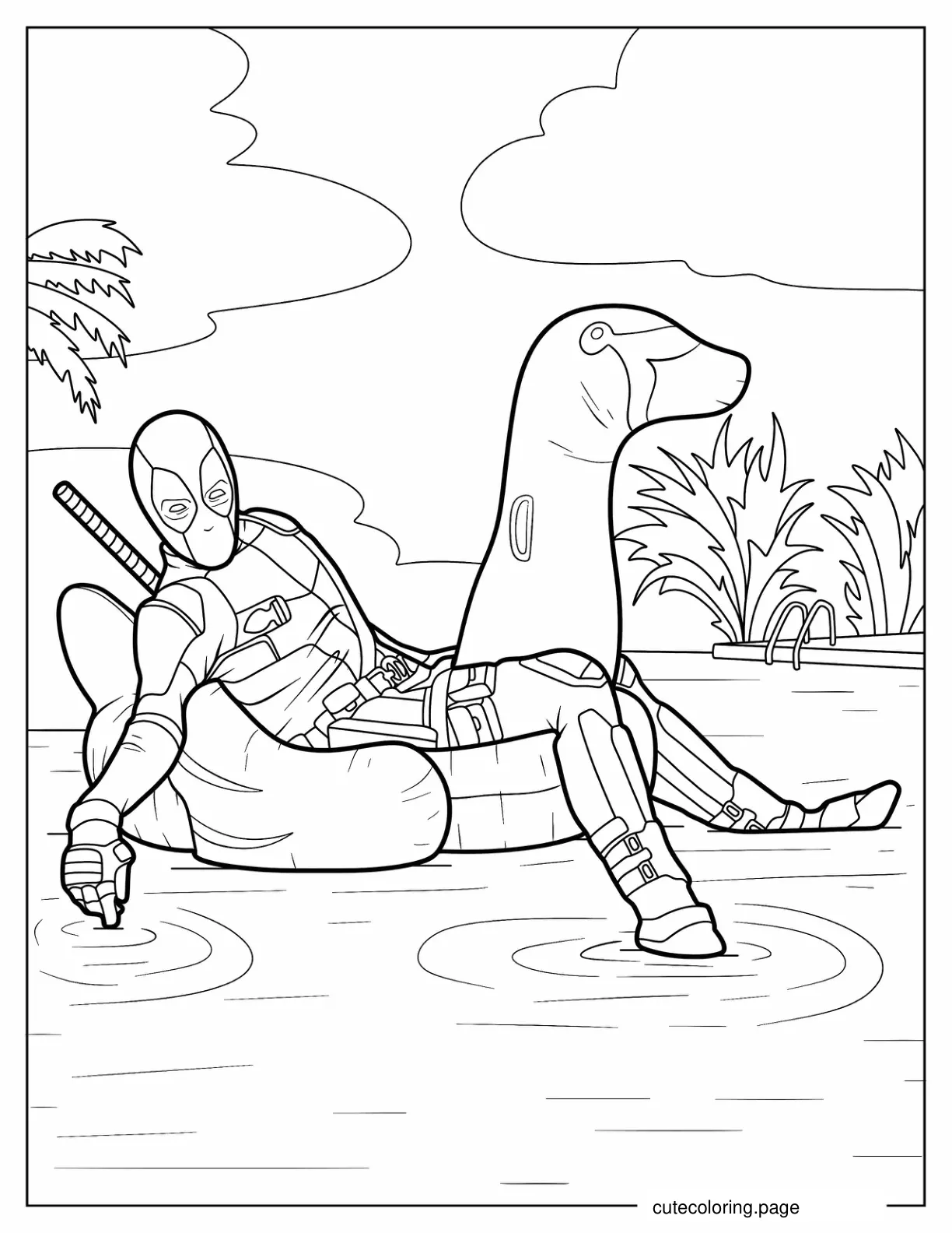 Deadpool Relaxing In Pool coloring page