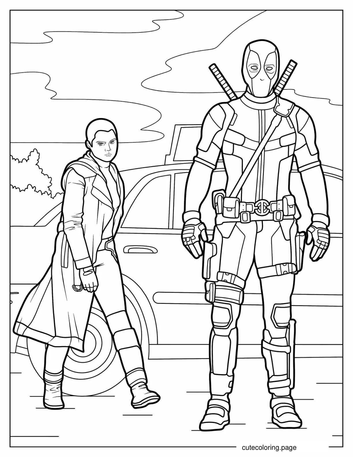 Deadpool With Negasonic Teenage Warhead coloring page