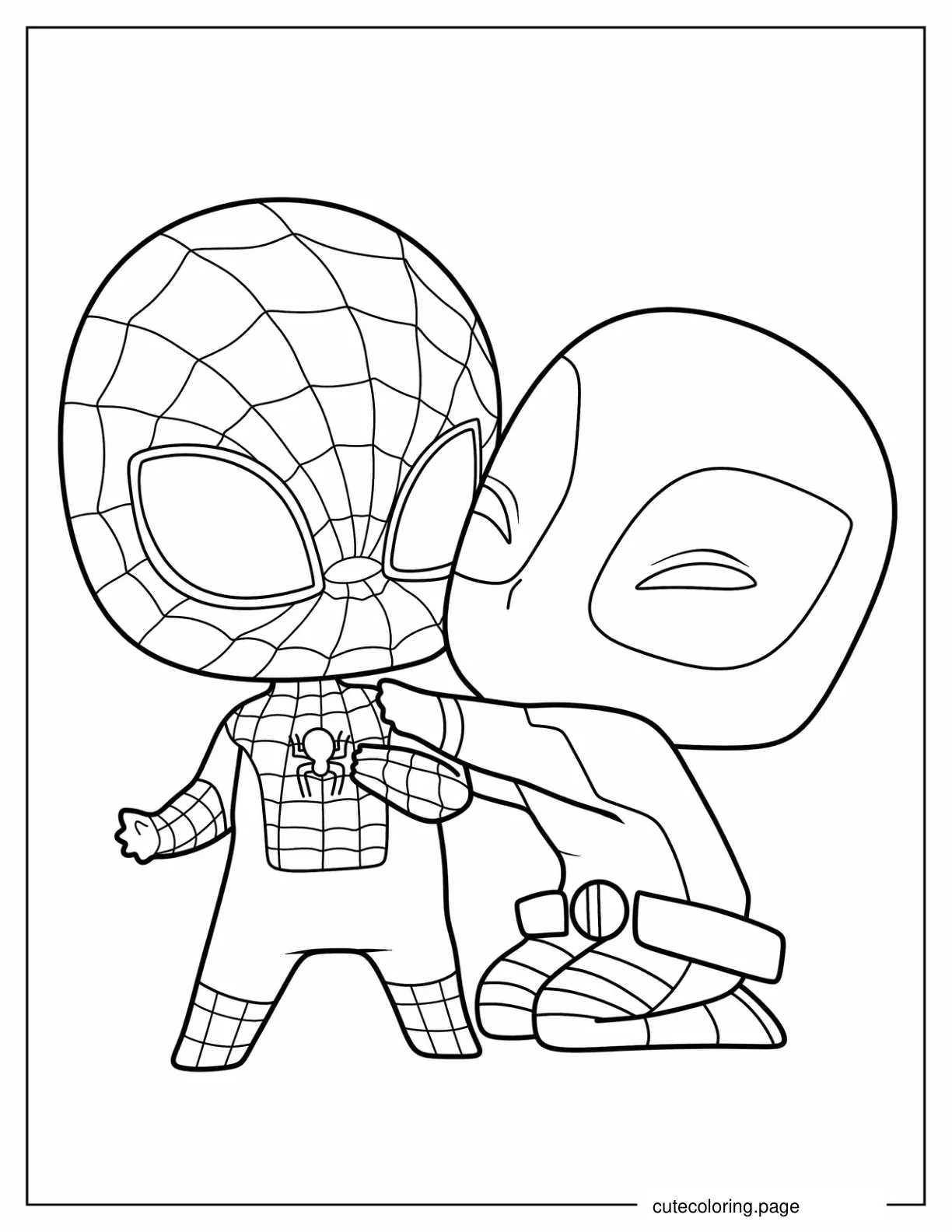 Kawaii Spider Man And Deadpool To Color coloring page