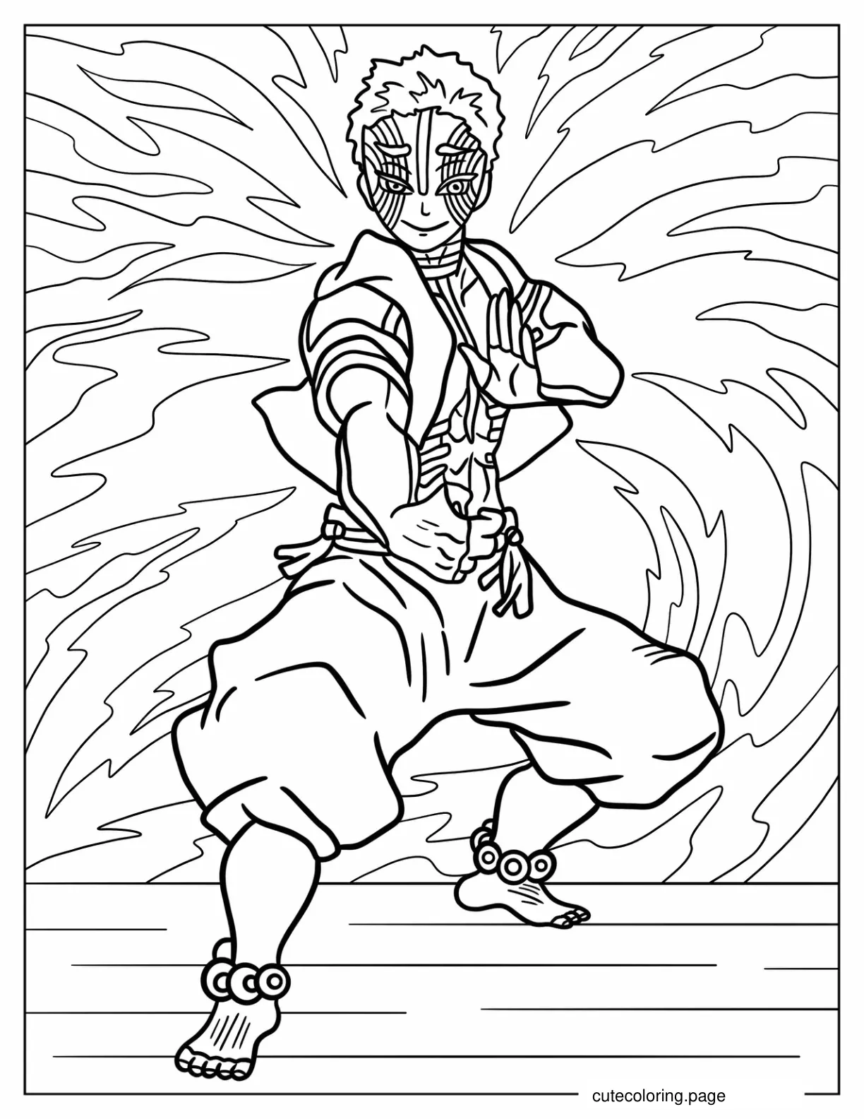 Akaza In Fighting Stance Coloring Sheet coloring page