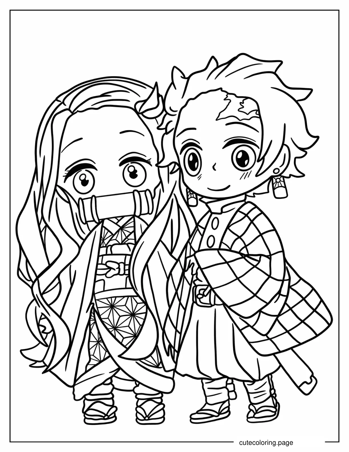 Chibi Tanjiro And Nezuko Coloring Sheet coloring page