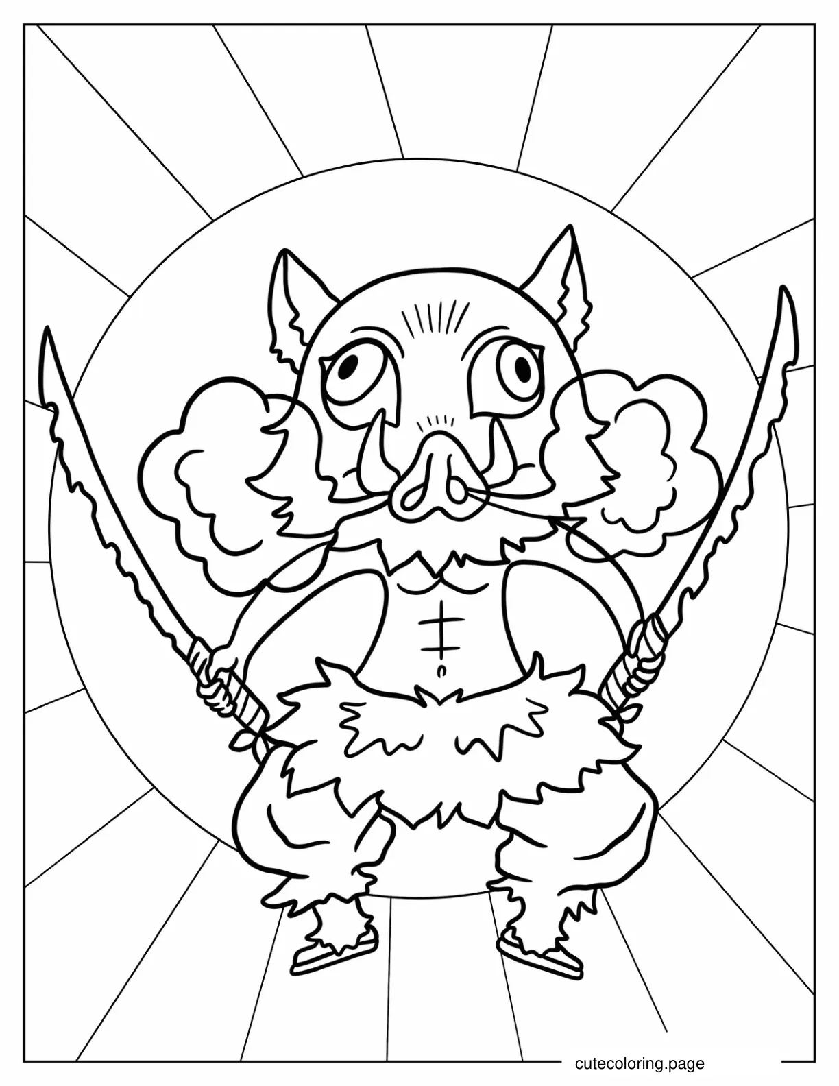 Coloring Page Of Inosuke Hashibira With Two Swords coloring page