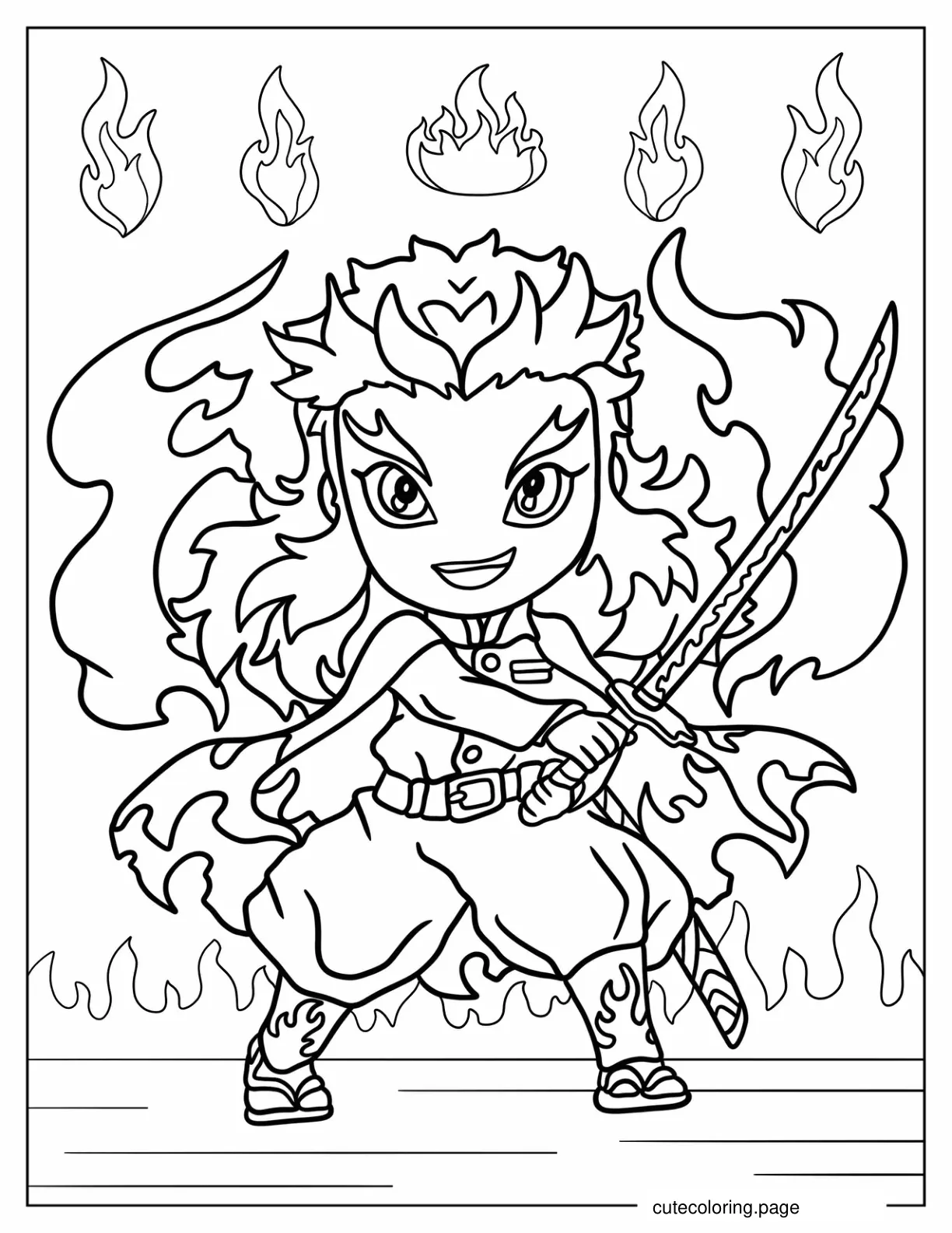 Cute Kyojuro Rengoku Coloring In For Kids coloring page